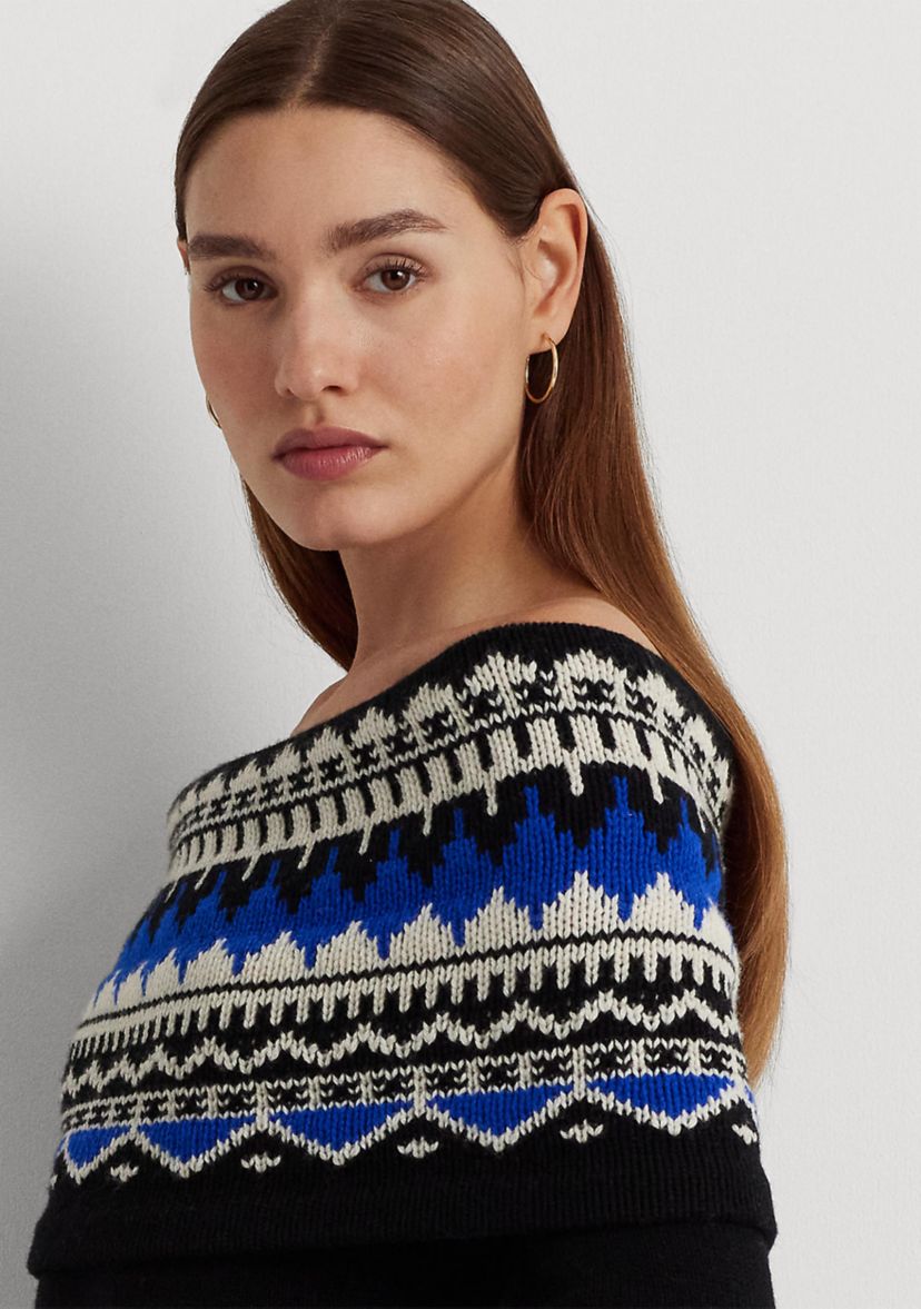 Fair Isle Off the Shoulder Sweater Dress