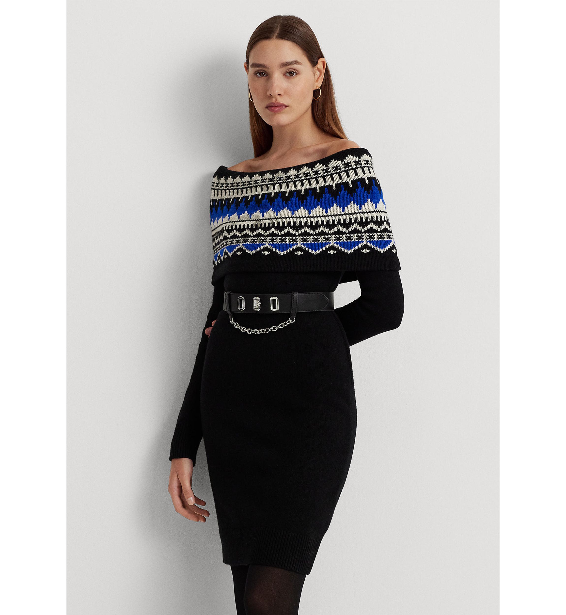 Fair Isle Off the Shoulder Sweater Dress