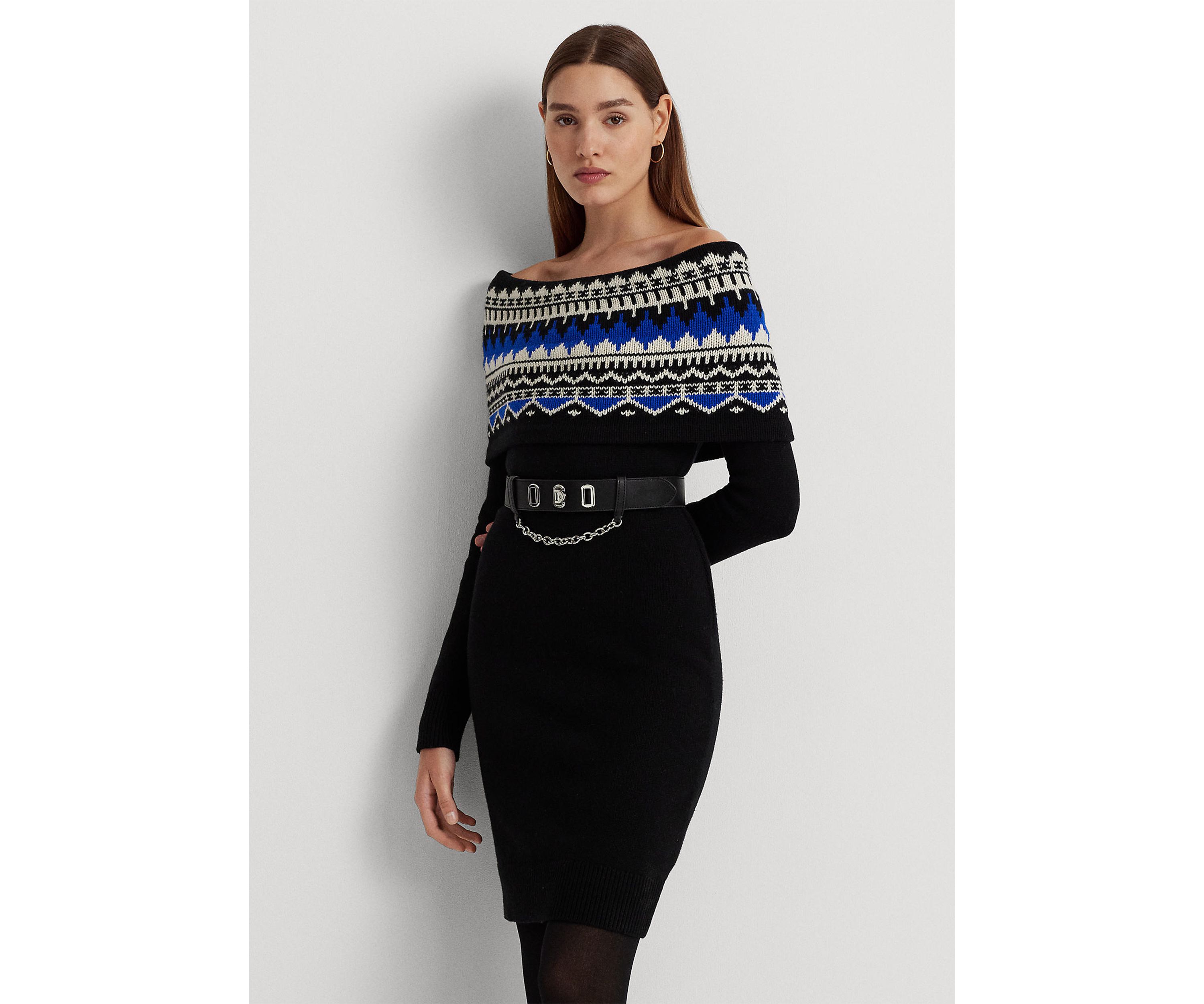 Fair Isle Off the Shoulder Sweater Dress