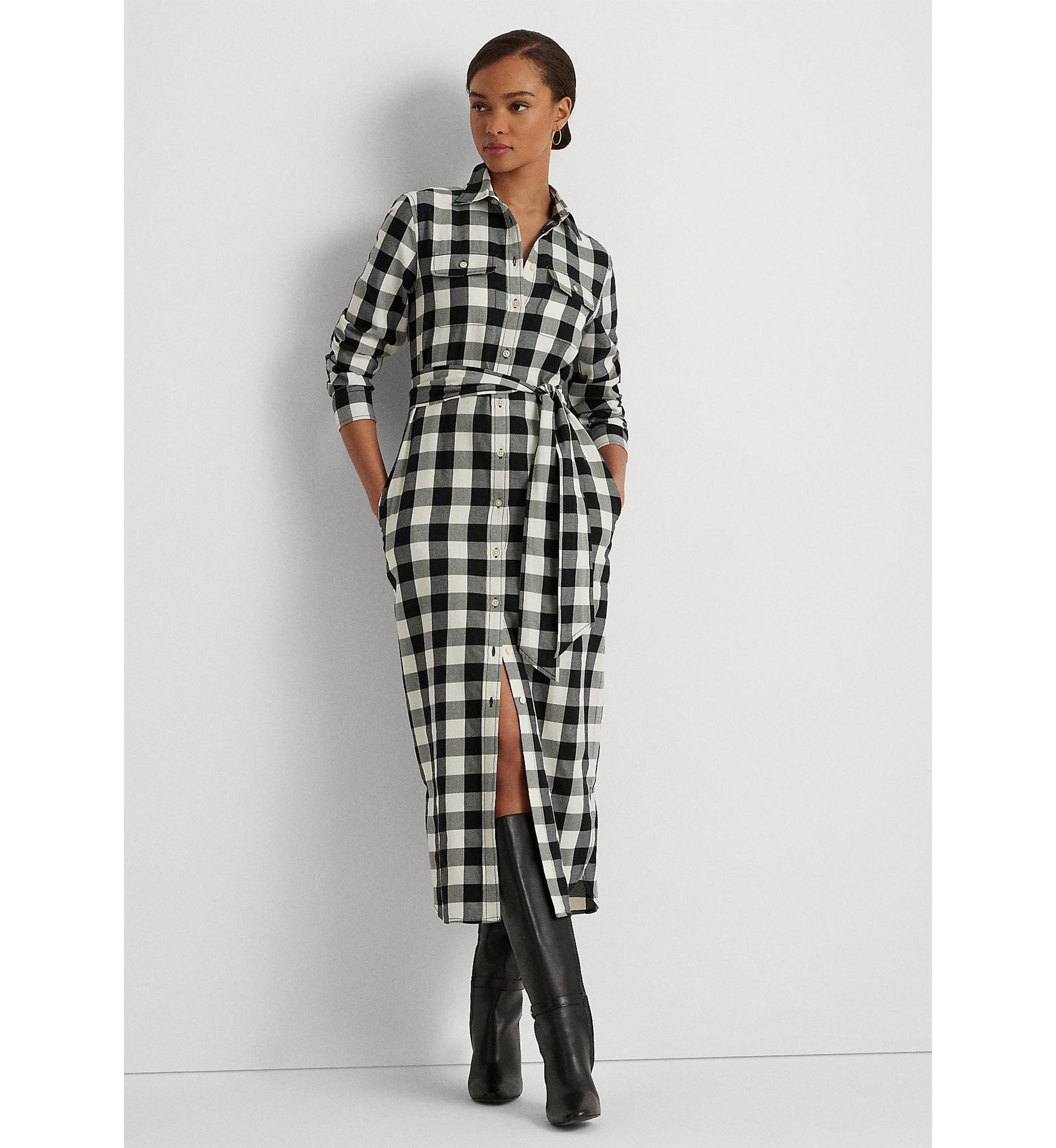 Buffalo Check Belted Twill Shirtdress