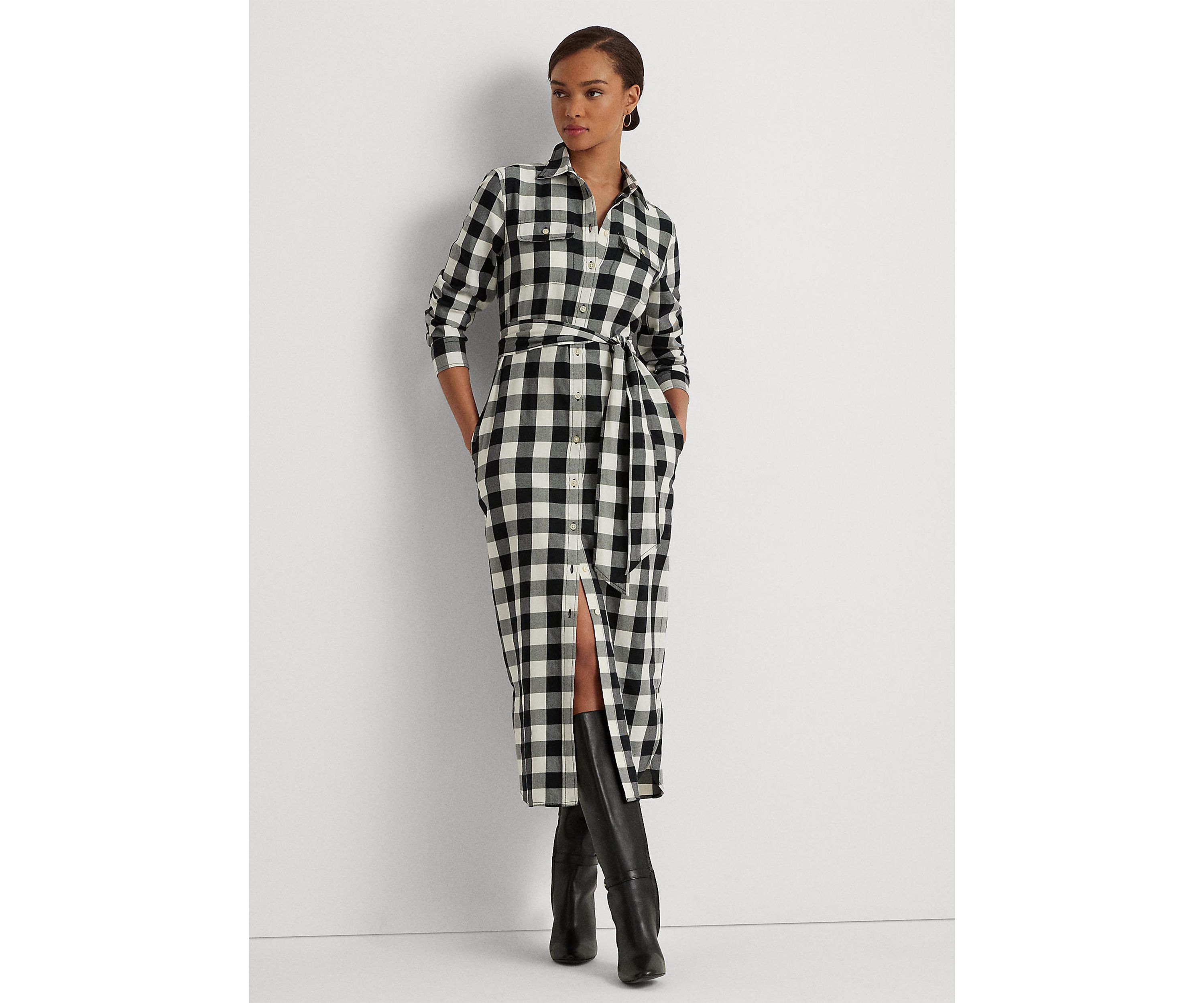 Buffalo Check Belted Twill Shirtdress