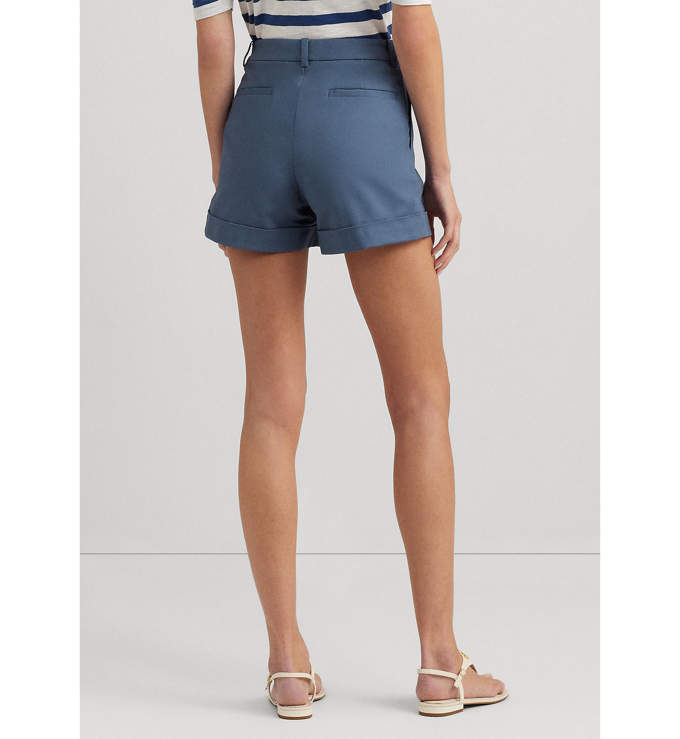 Pleated Double Faced Cotton Shorts