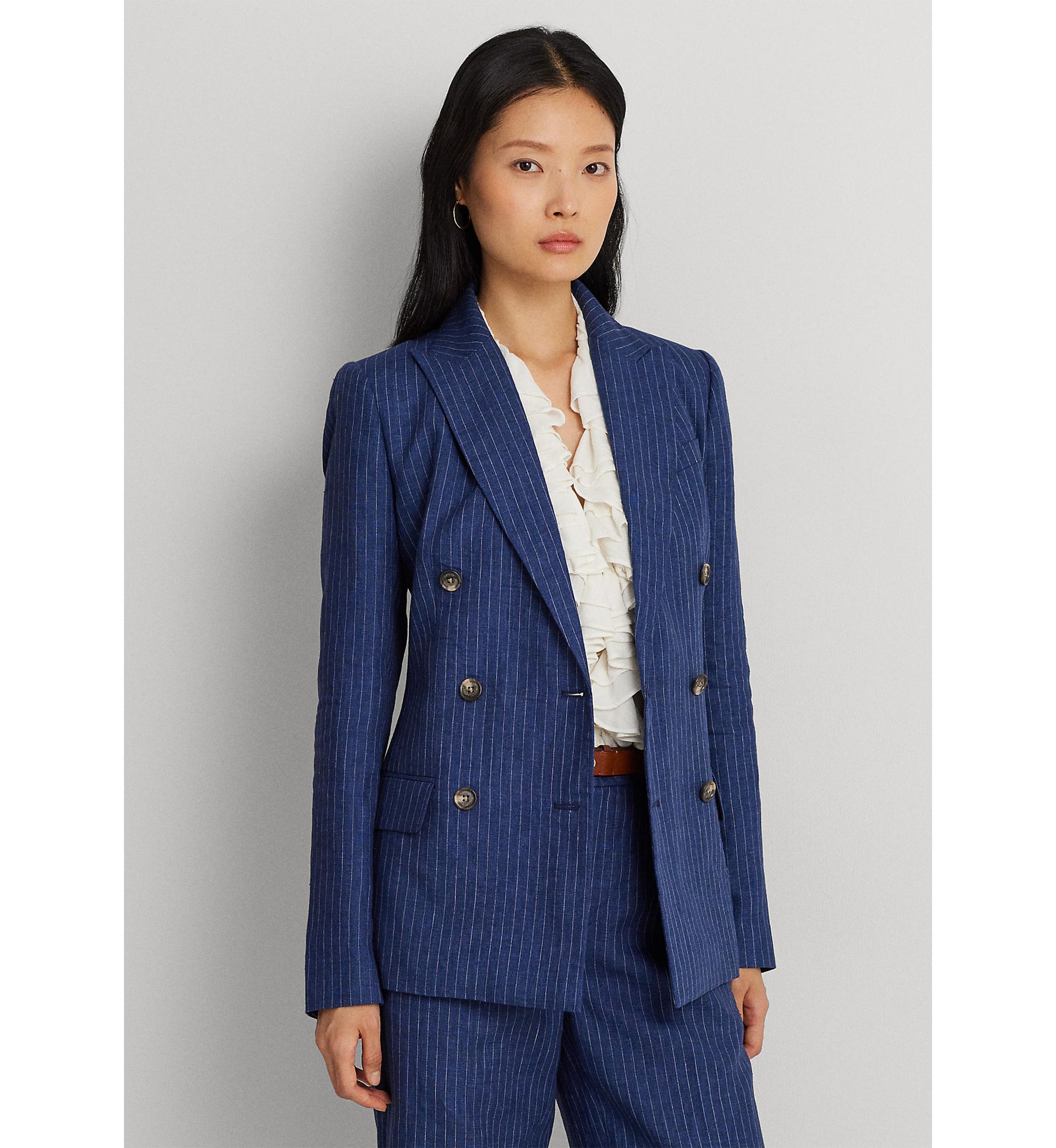 Pinstripe Double Breasted Linen Blazer