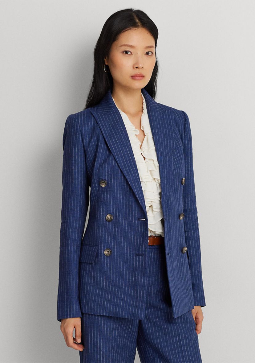 Pinstripe Double Breasted Linen Blazer