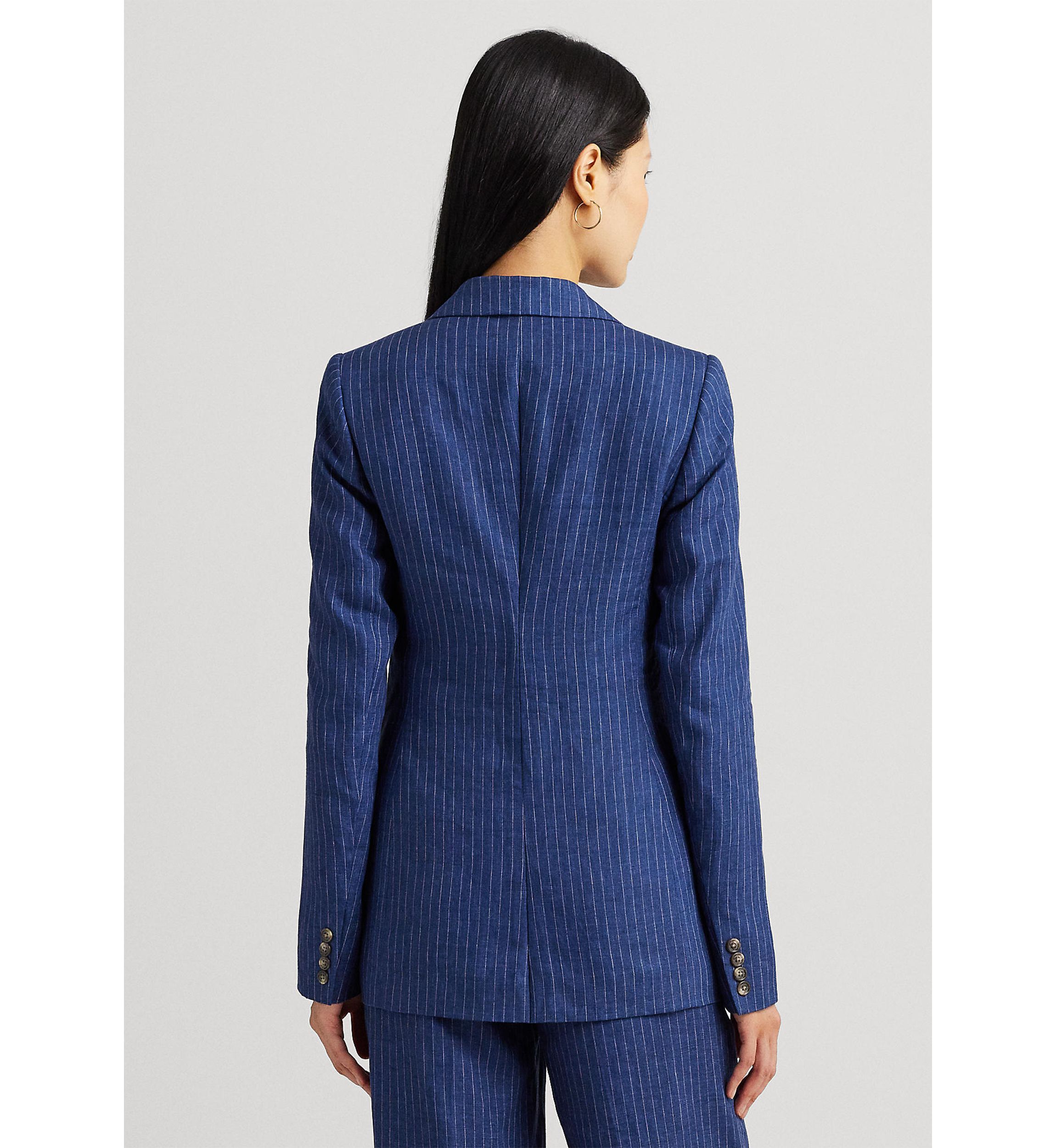 Pinstripe Double Breasted Linen Blazer