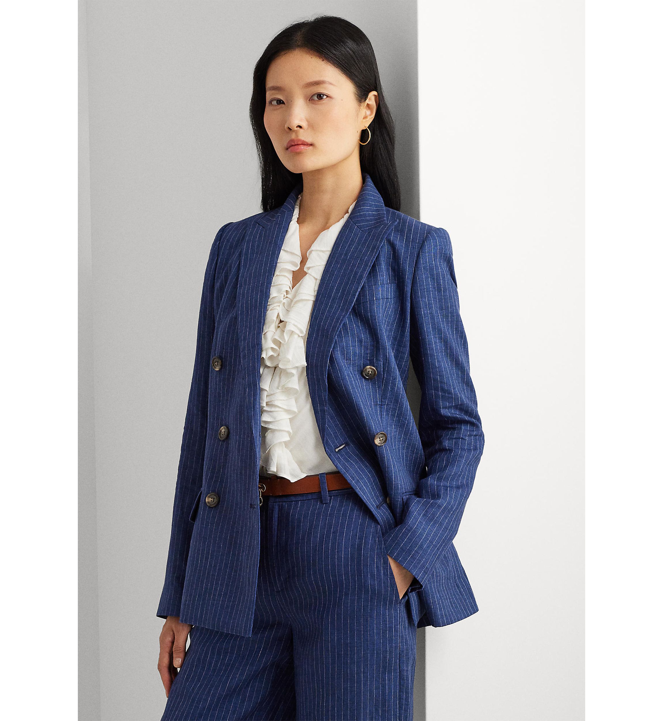 Pinstripe Double Breasted Linen Blazer