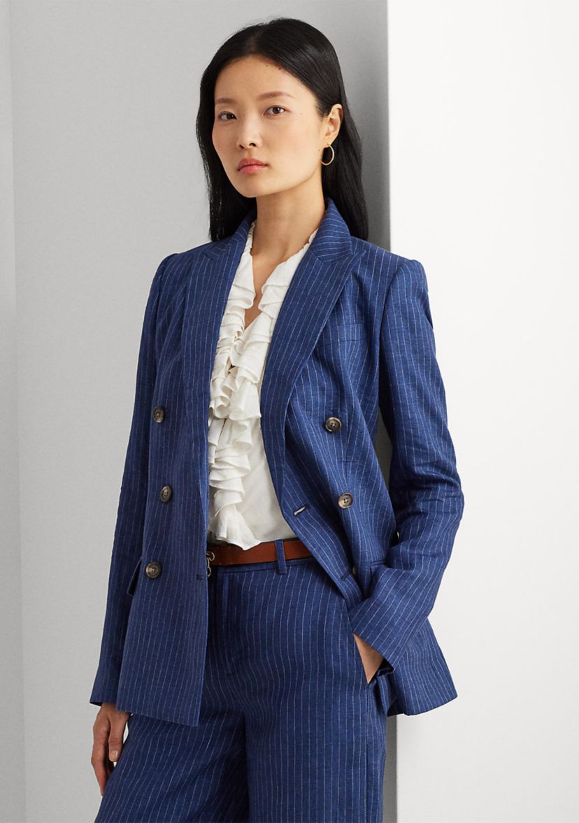 Pinstripe Double Breasted Linen Blazer