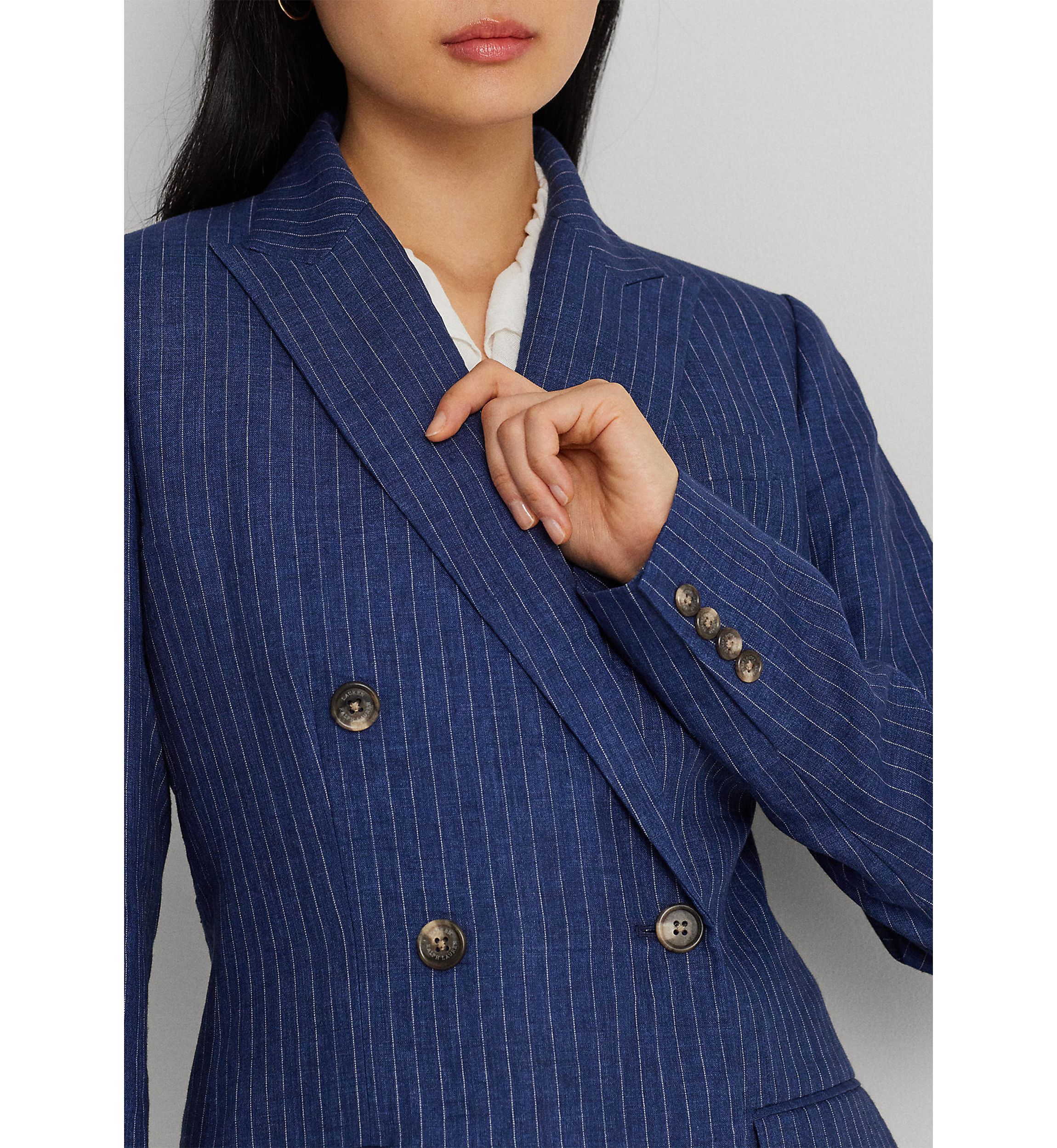 Pinstripe Double Breasted Linen Blazer