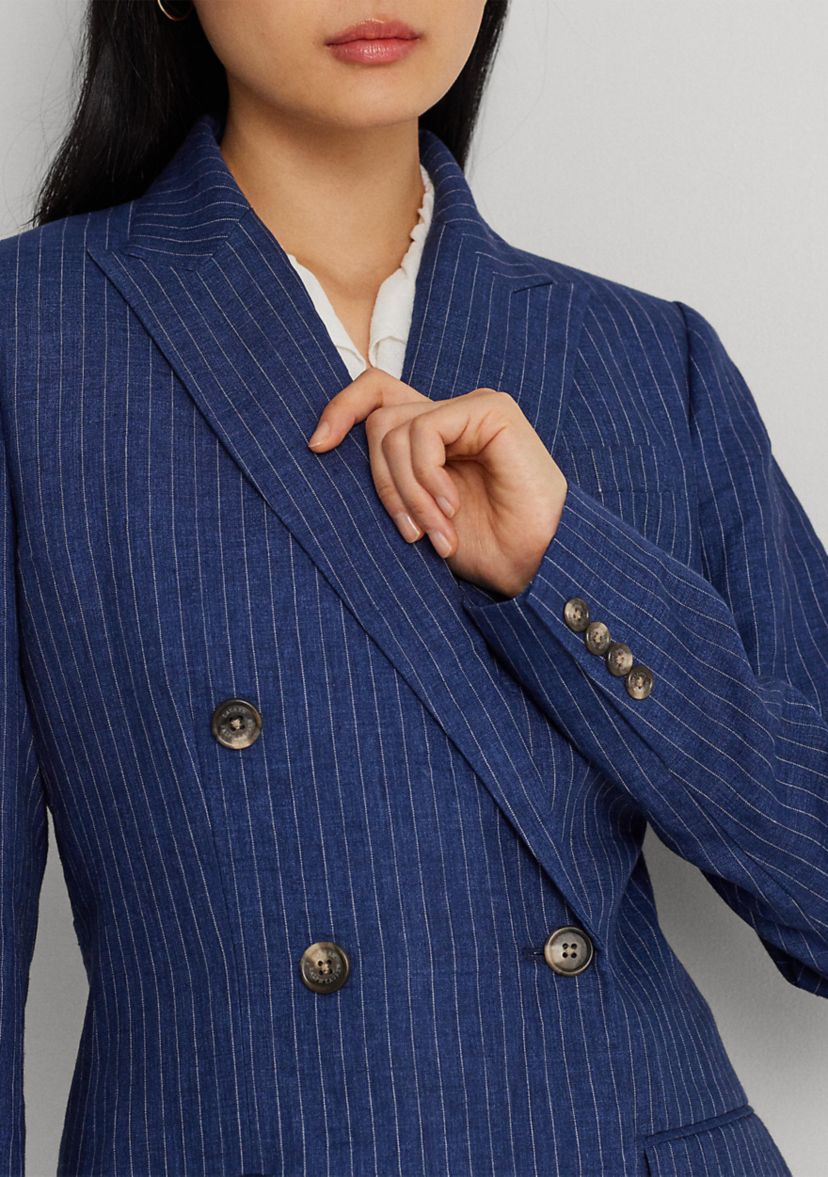 Pinstripe Double Breasted Linen Blazer