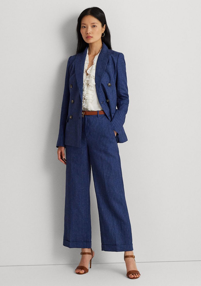 Pinstripe Double Breasted Linen Blazer