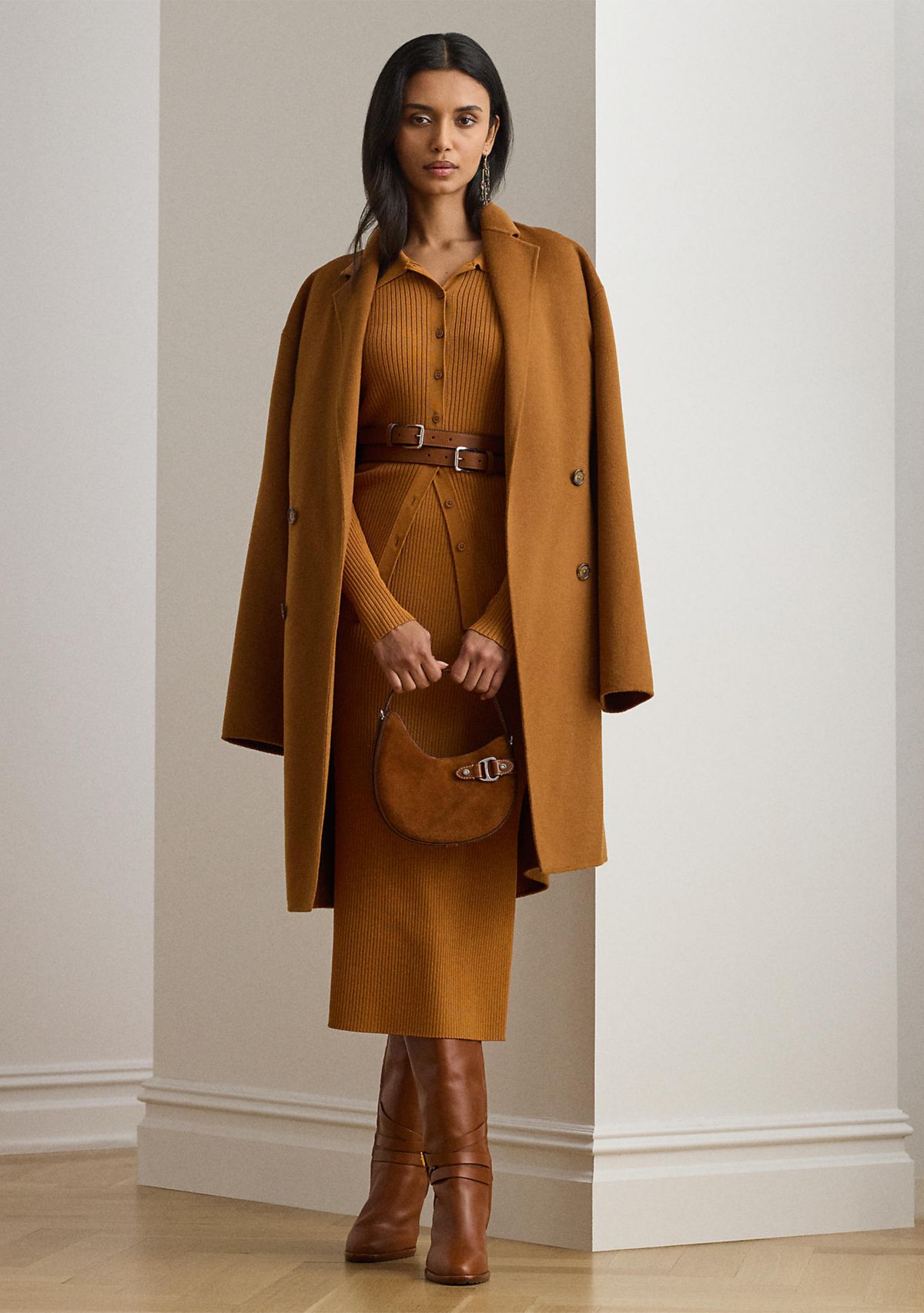 Rib-Knit Long-Sleeve Polo Cardigan