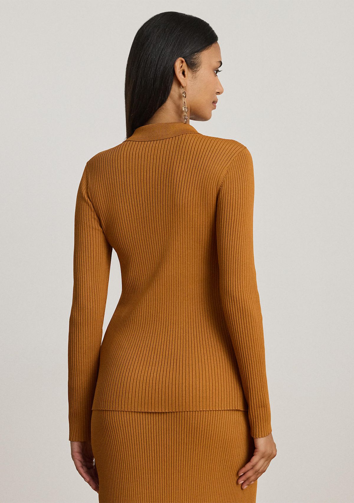 Rib-Knit Long-Sleeve Polo Cardigan