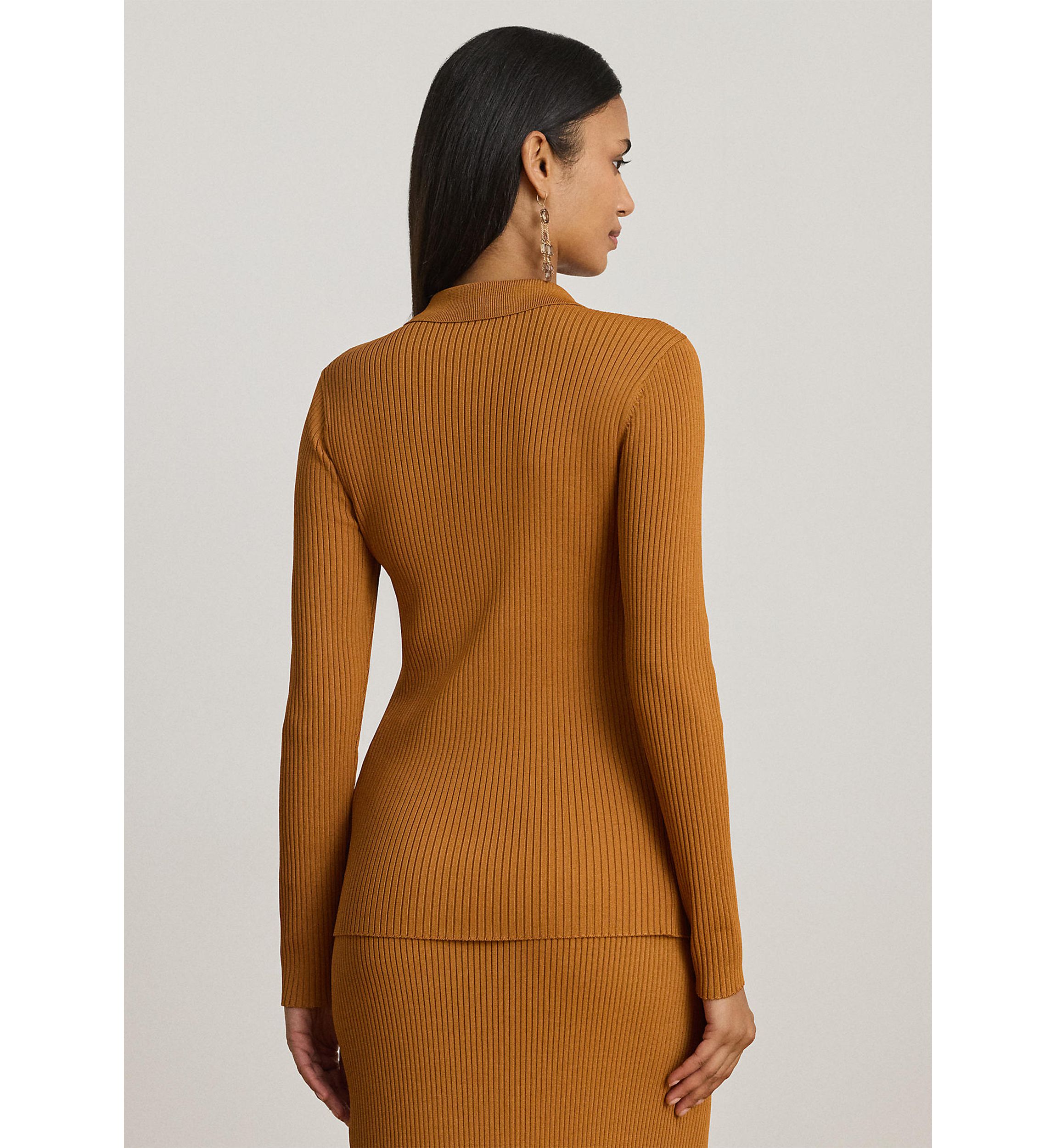 Rib-Knit Long-Sleeve Polo Cardigan