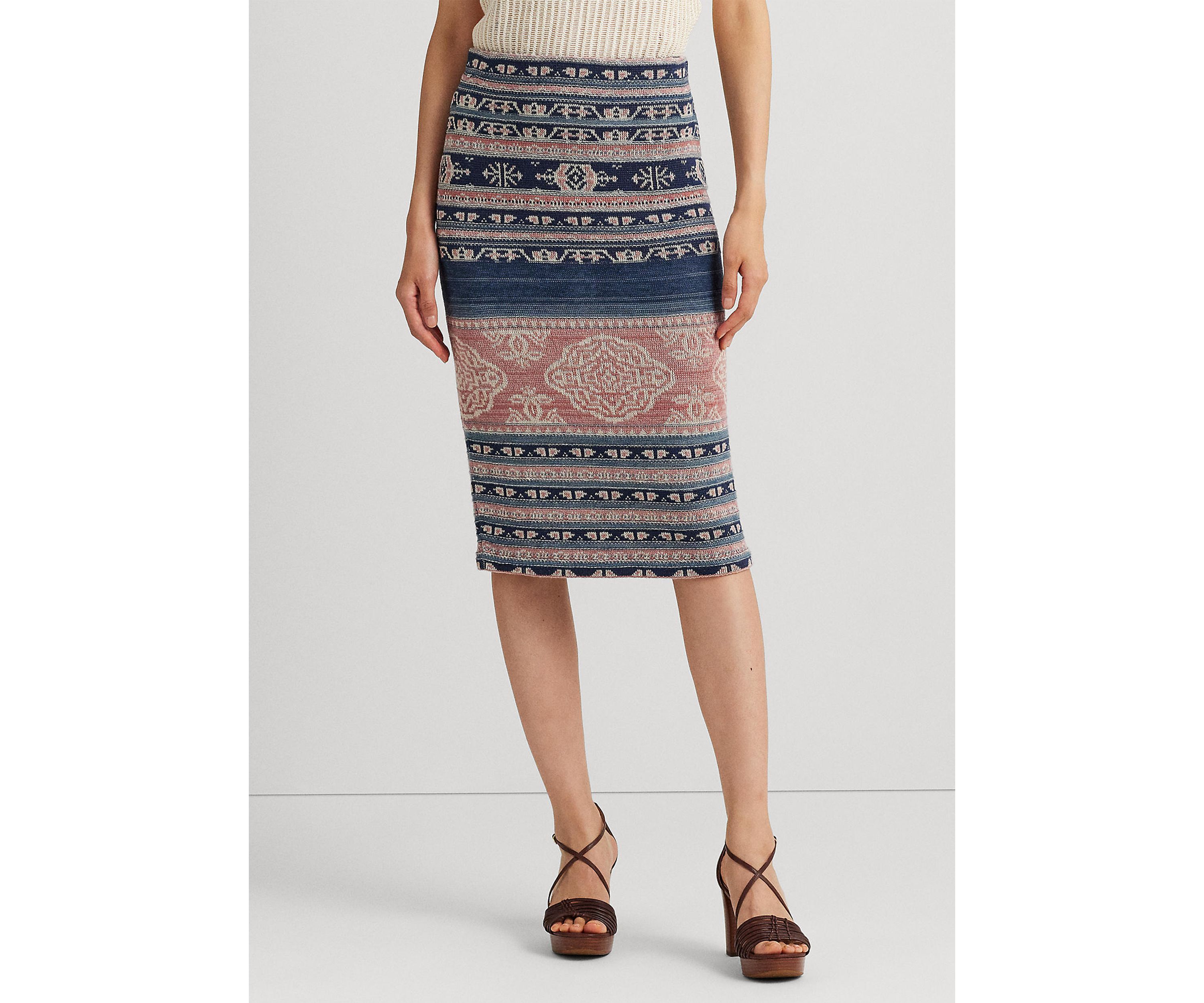 Geo Motif Linen Cotton Pencil Skirt