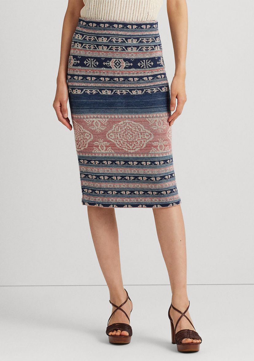 Geo Motif Linen Cotton Pencil Skirt
