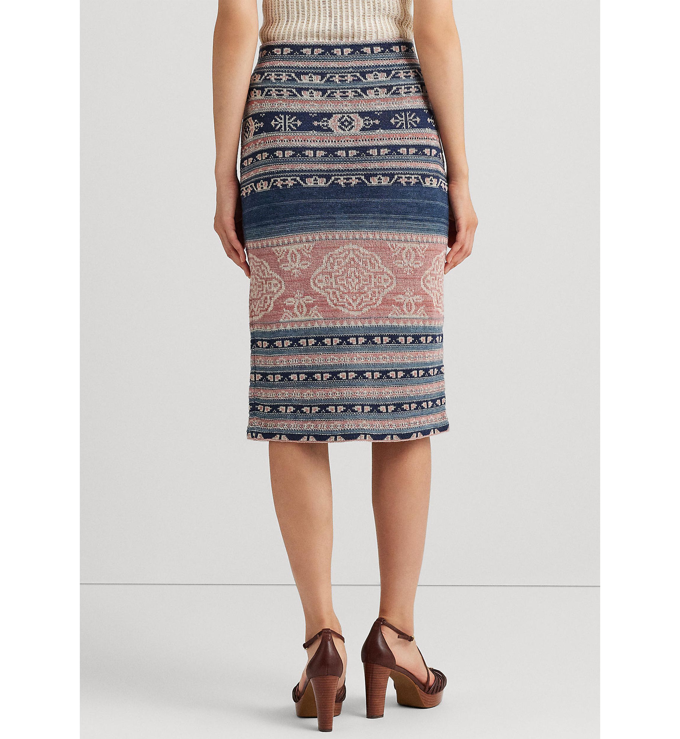 Geo Motif Linen Cotton Pencil Skirt