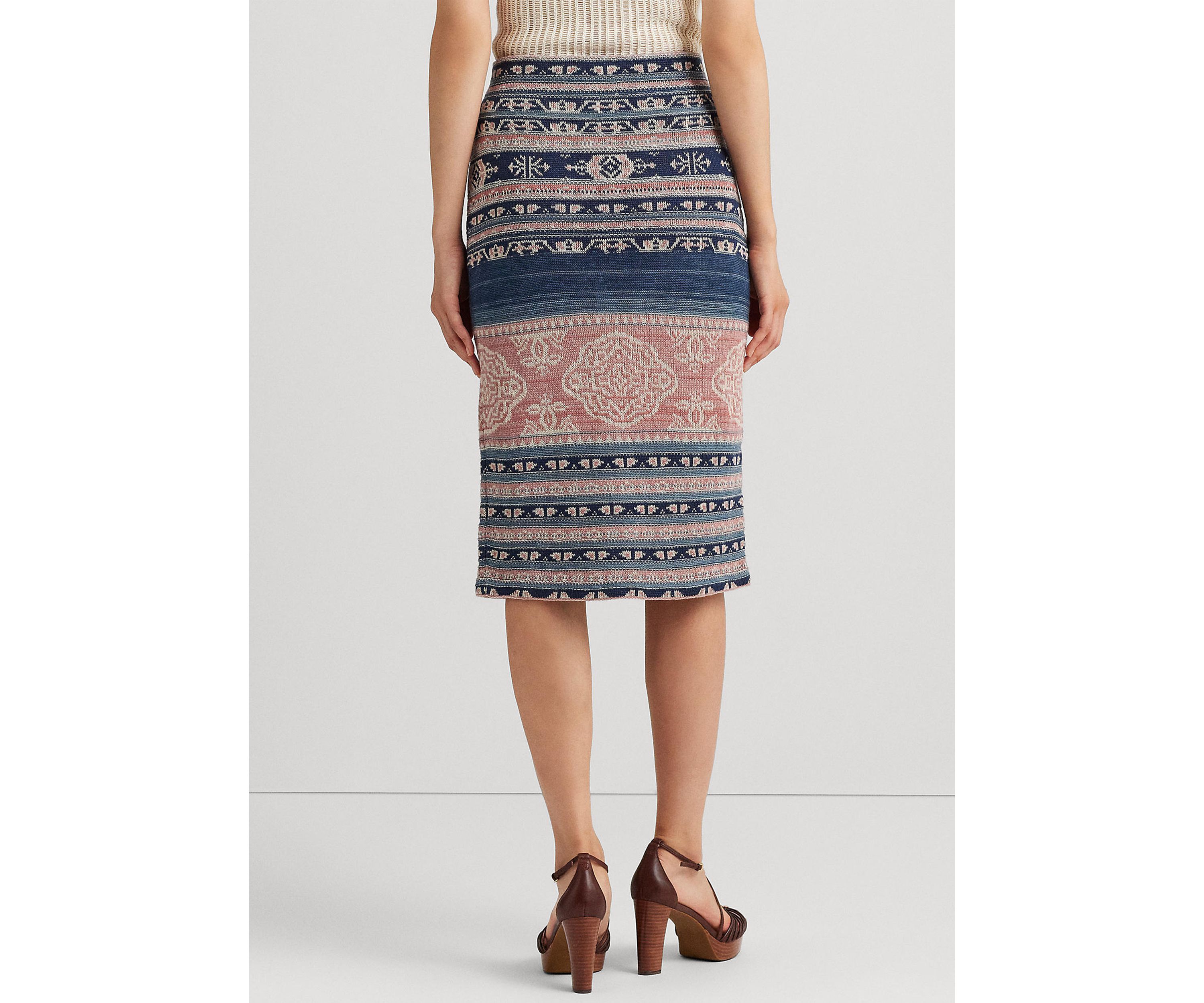 Geo Motif Linen Cotton Pencil Skirt