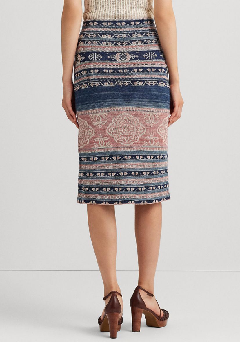 Geo Motif Linen Cotton Pencil Skirt