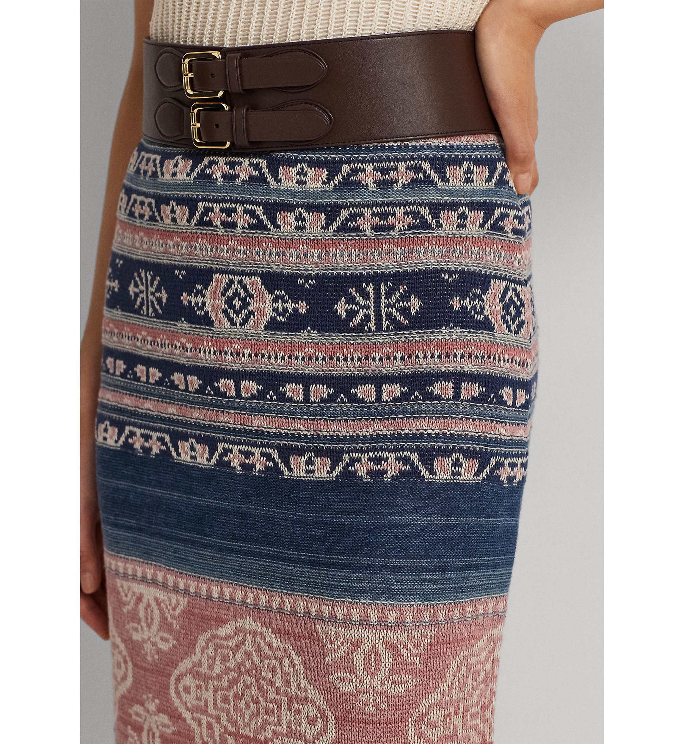 Geo Motif Linen Cotton Pencil Skirt