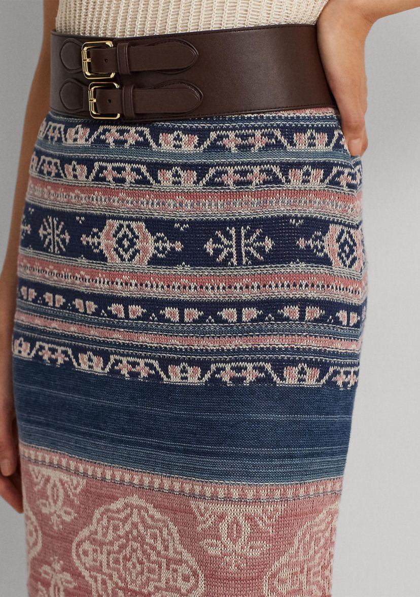 Geo Motif Linen Cotton Pencil Skirt