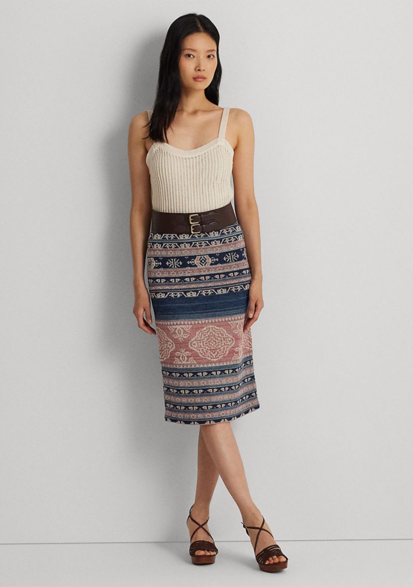 Geo Motif Linen Cotton Pencil Skirt
