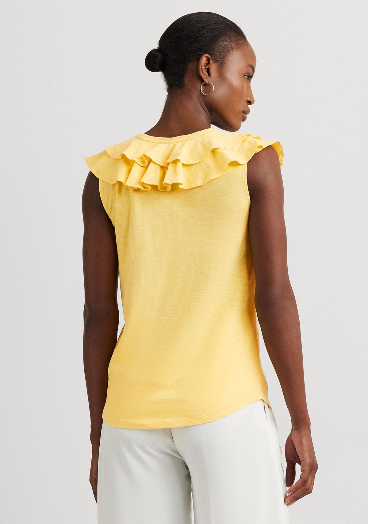 Ruffle Trim Slub Jersey Sleeveless T-Shirt