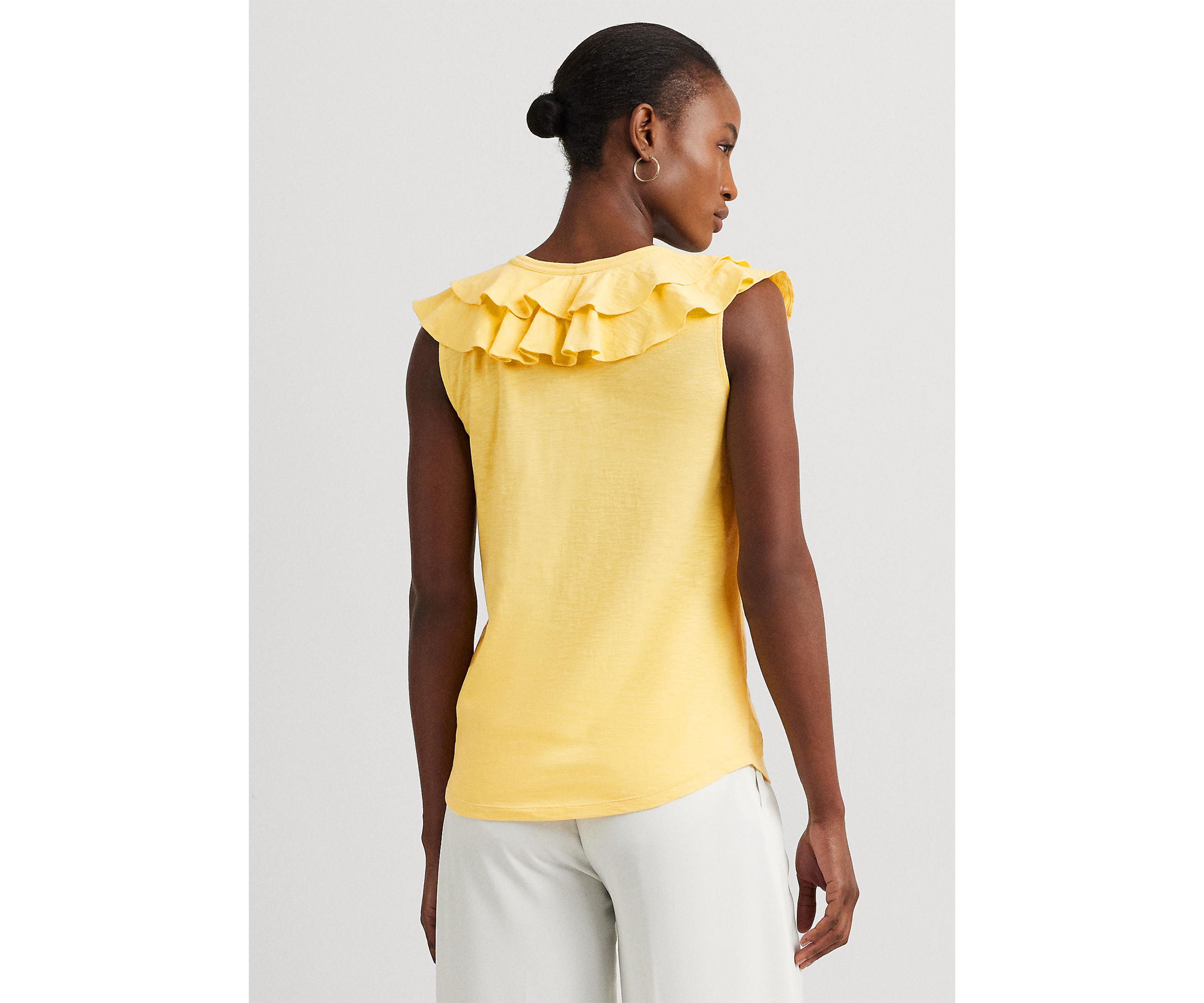 Ruffle Trim Slub Jersey Sleeveless T-Shirt
