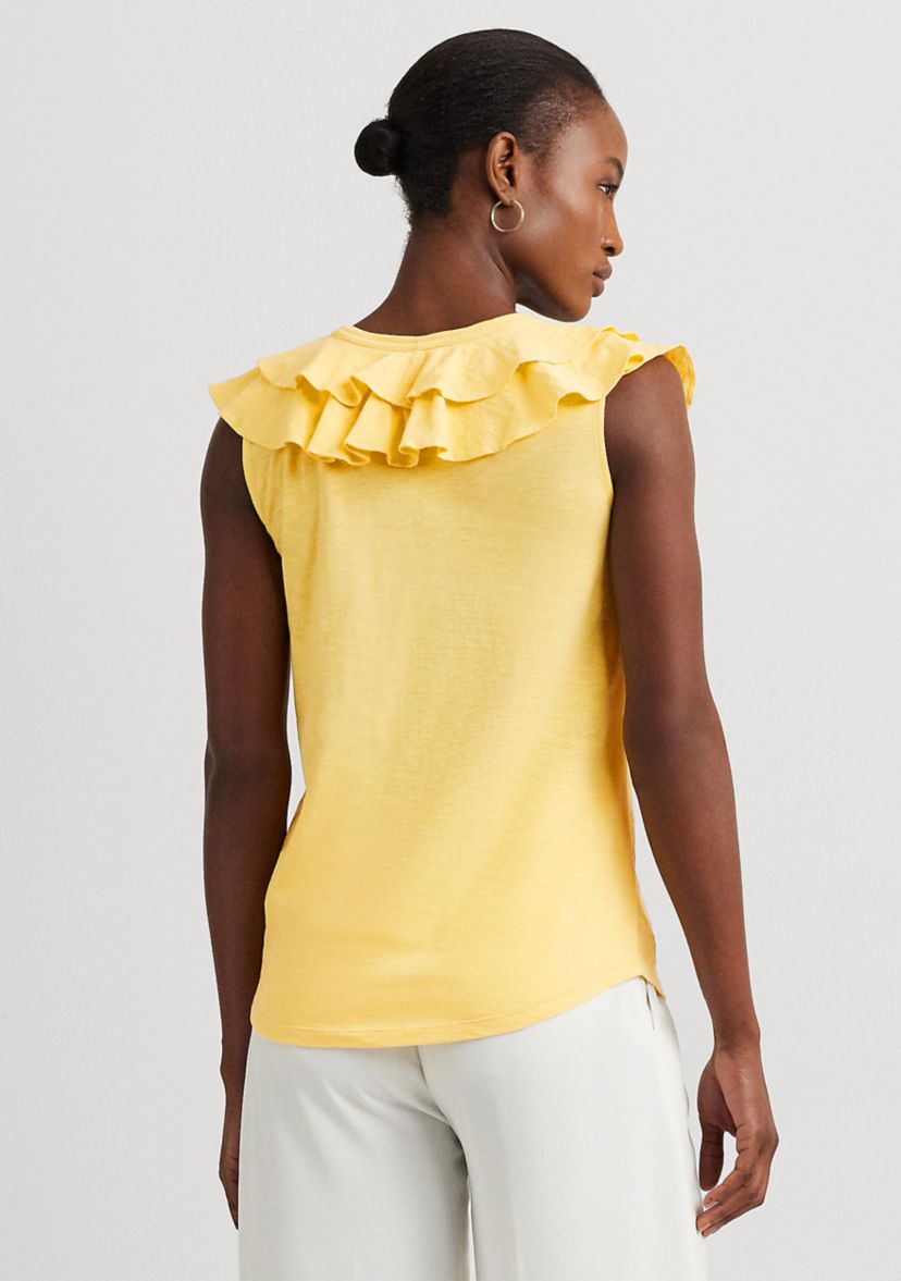 Ruffle Trim Slub Jersey Sleeveless T-Shirt