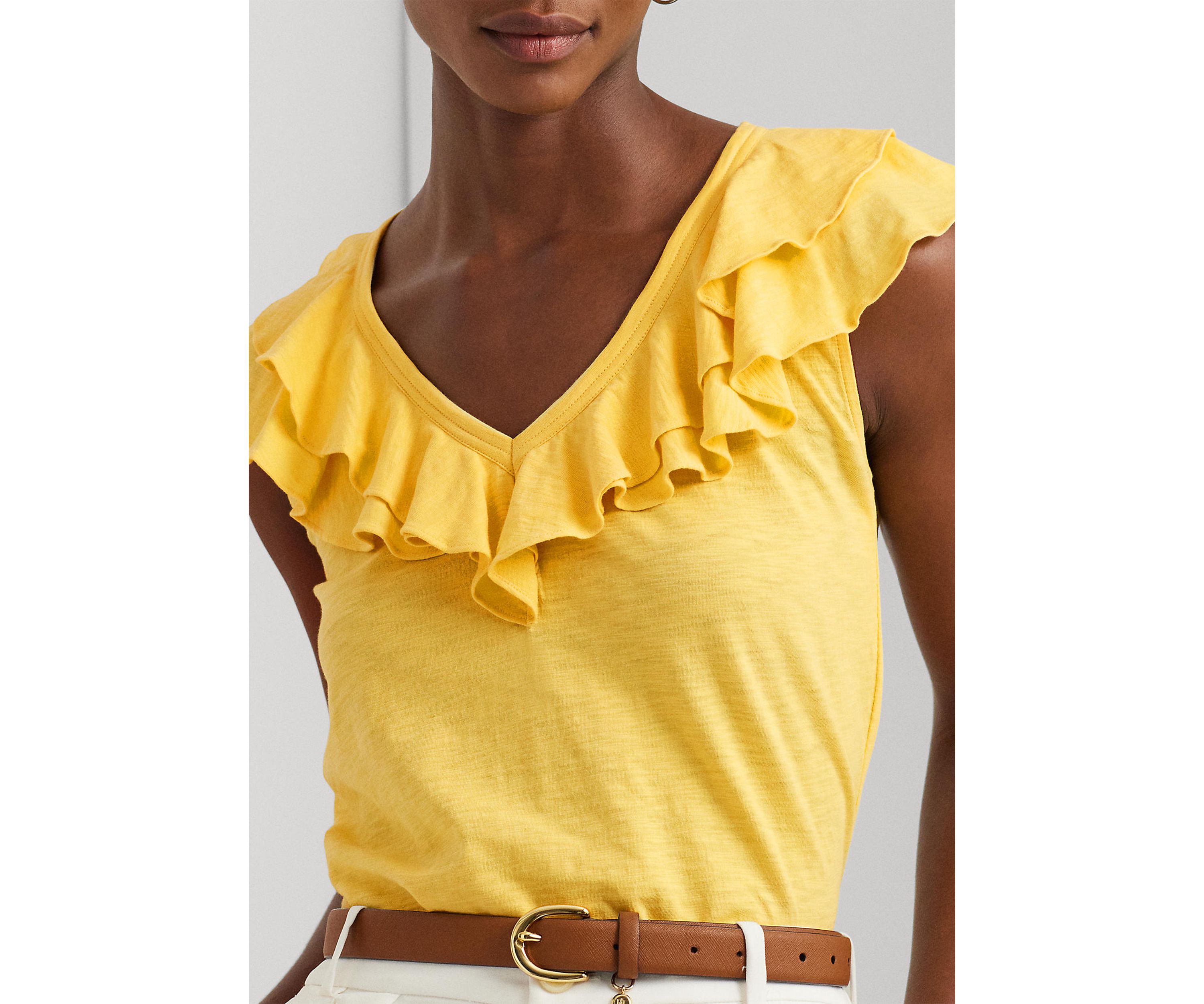 Ruffle Trim Slub Jersey Sleeveless T-Shirt
