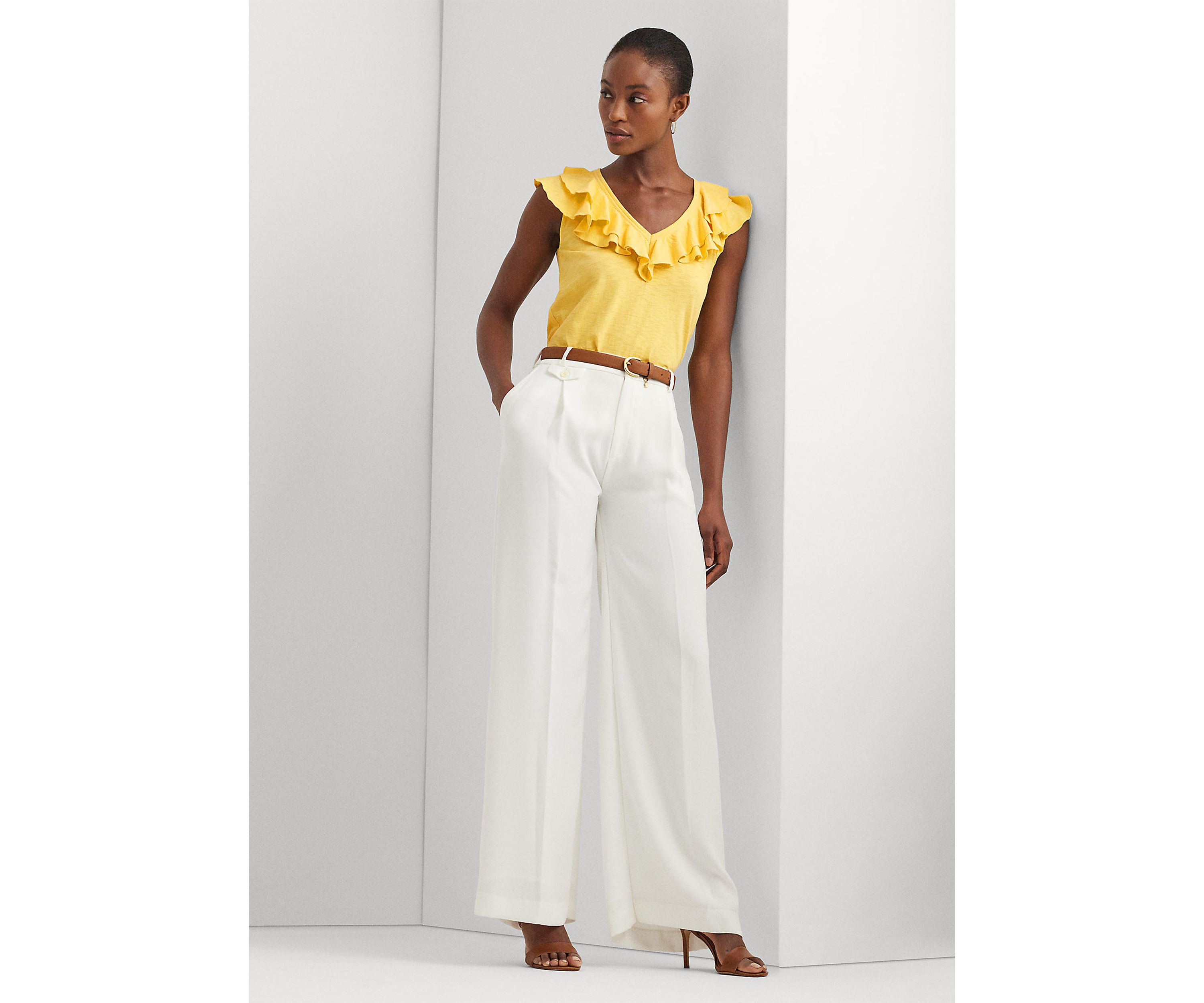Ruffle Trim Slub Jersey Sleeveless T-Shirt