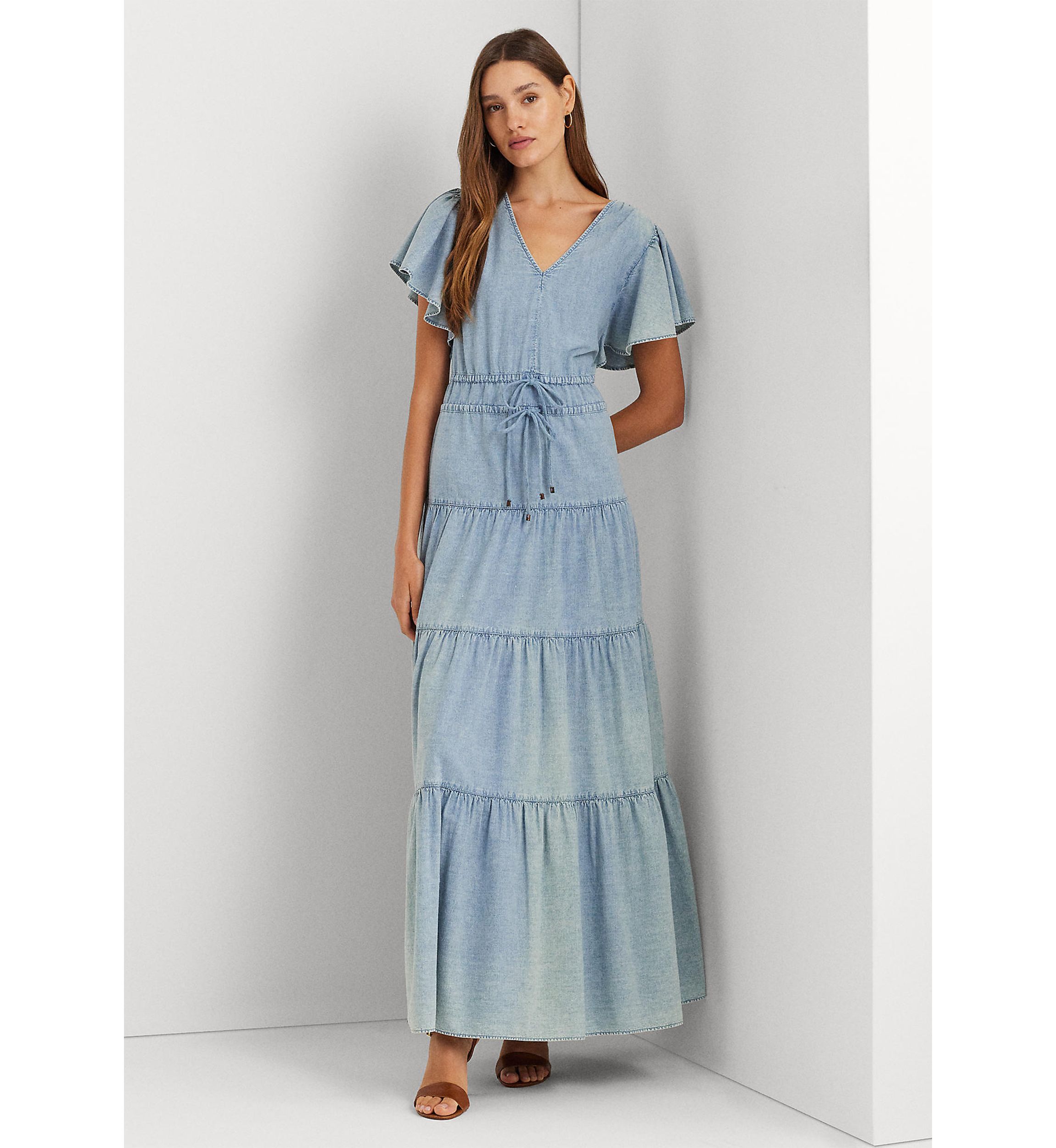 Chambray Tiered Maxi Dress