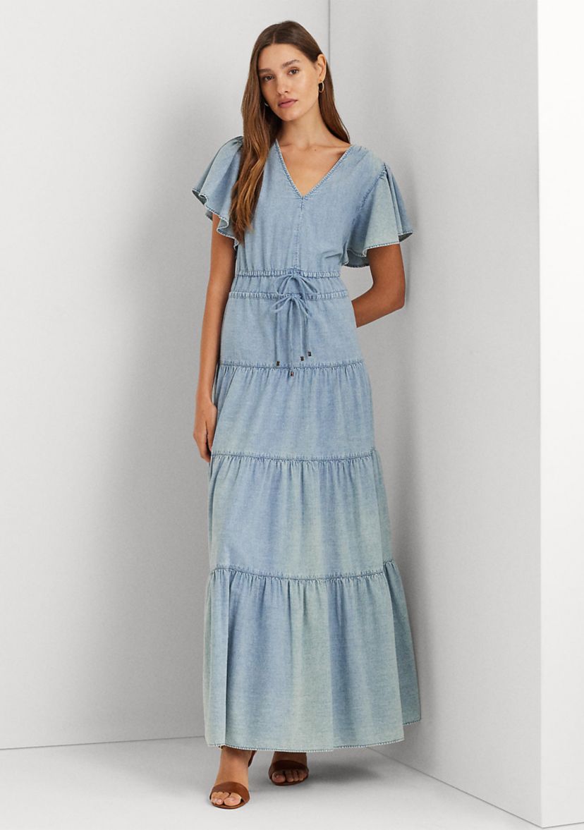 Chambray Tiered Maxi Dress