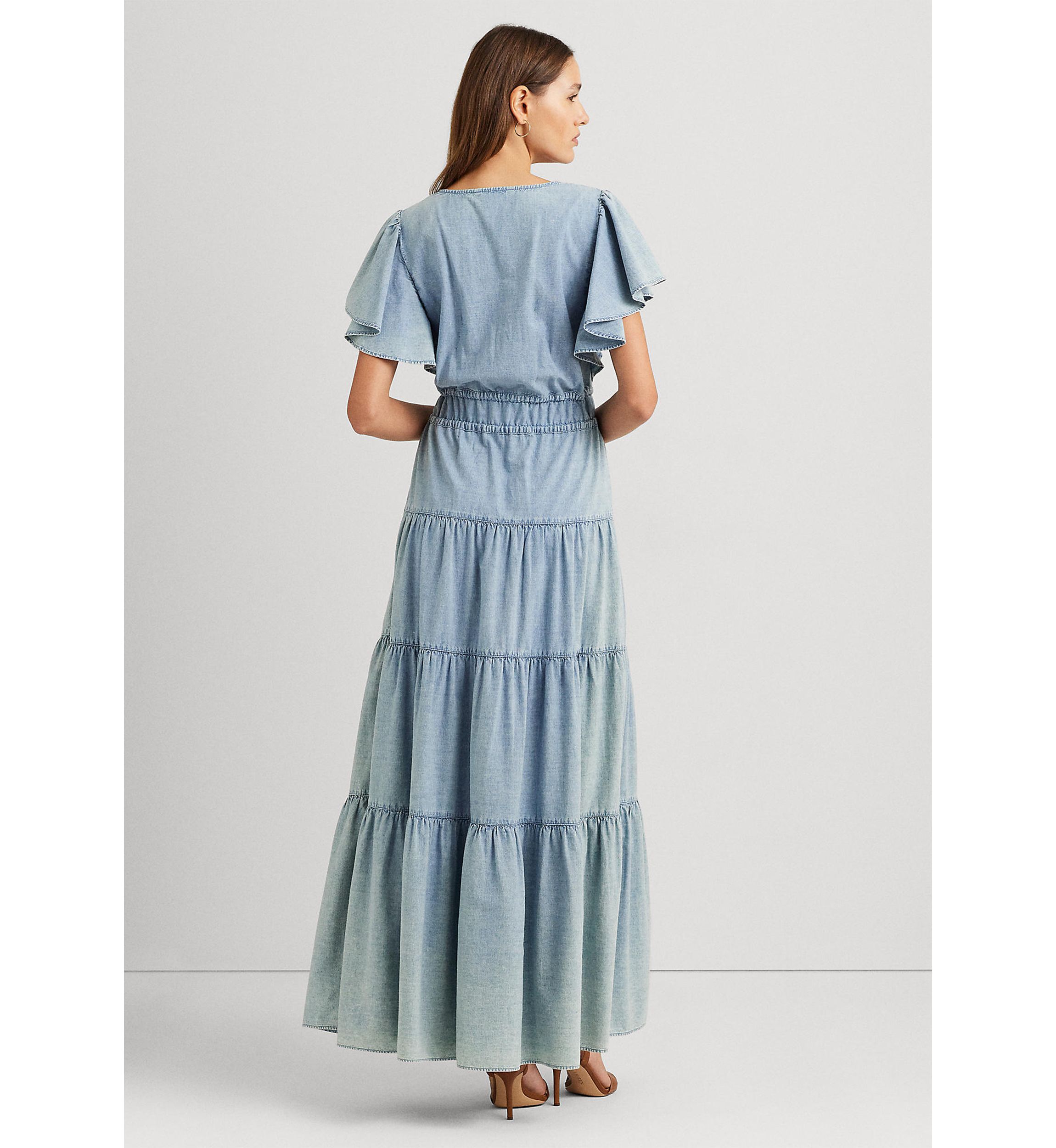 Chambray Tiered Maxi Dress