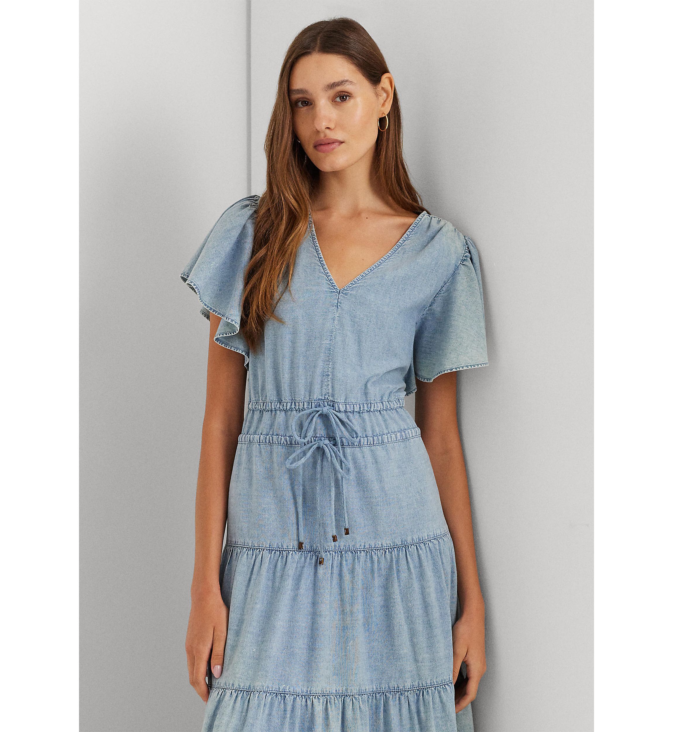 Chambray Tiered Maxi Dress