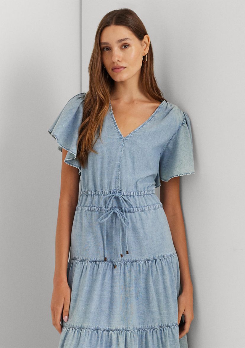 Chambray Tiered Maxi Dress
