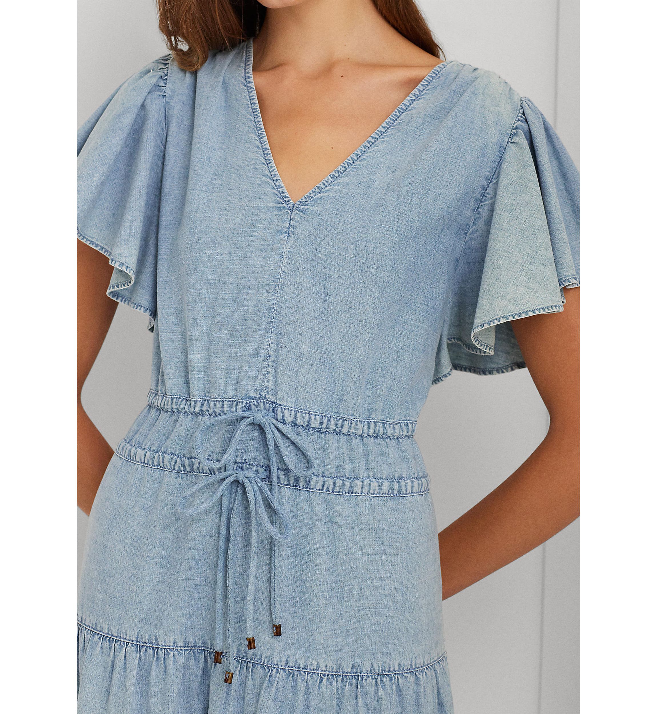 Chambray Tiered Maxi Dress
