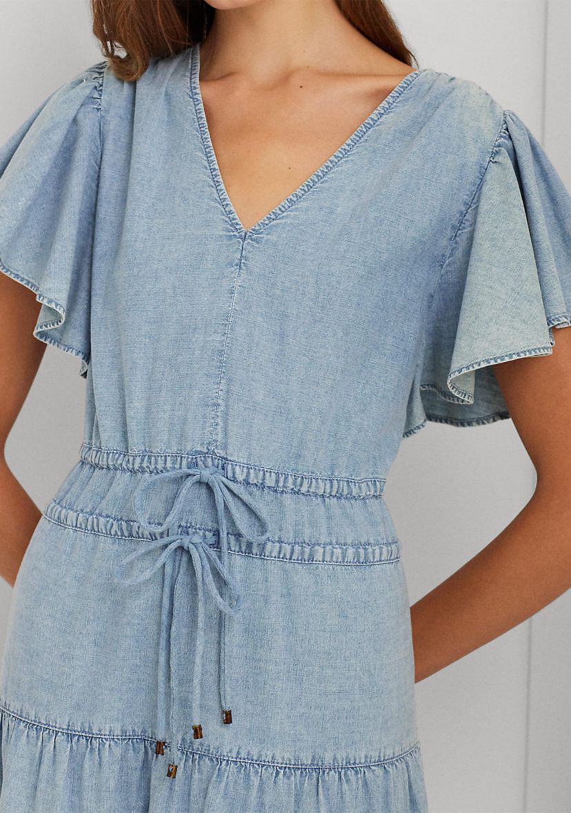 Chambray Tiered Maxi Dress
