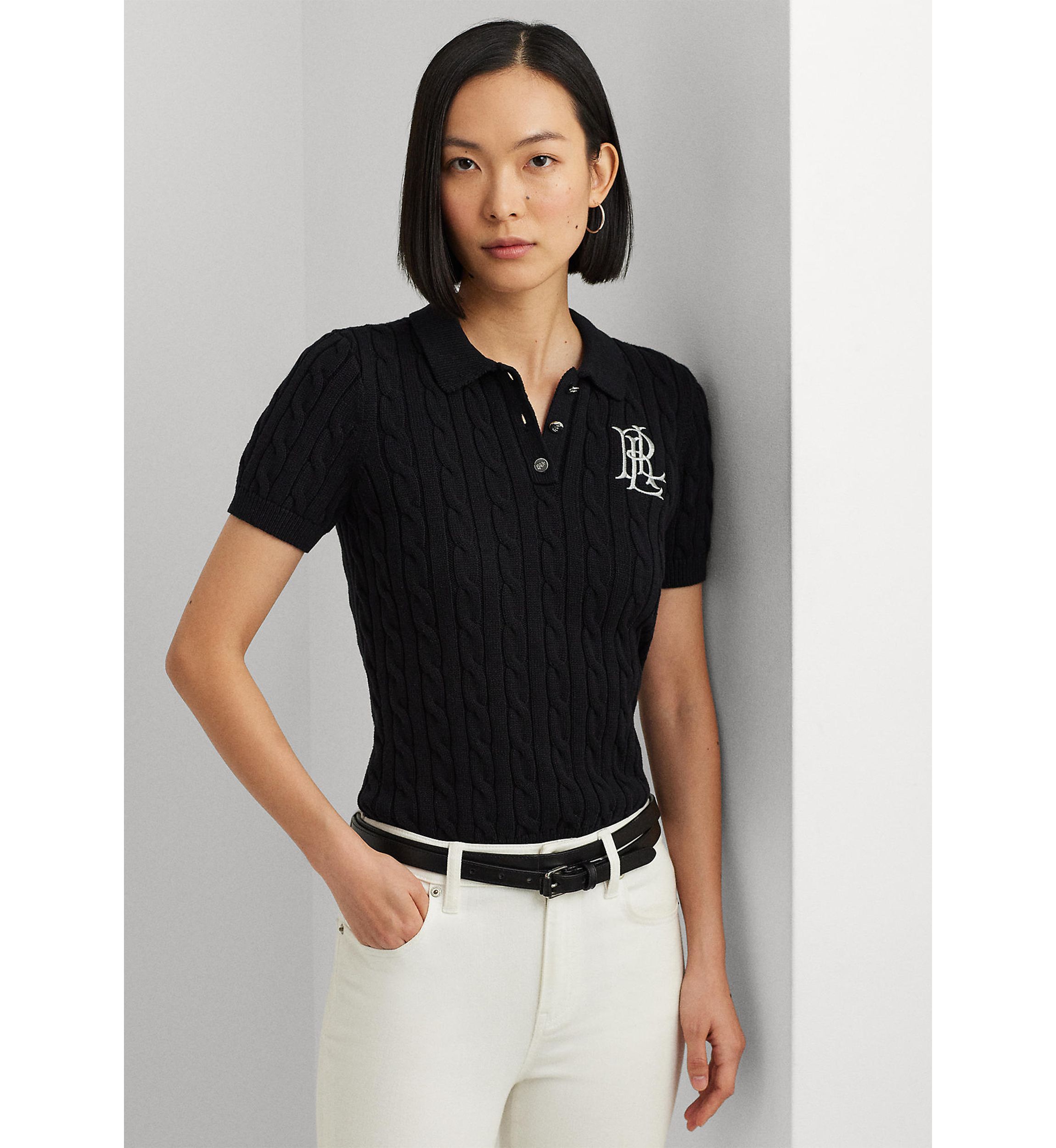 Cable Knit Cotton Polo Sweater
