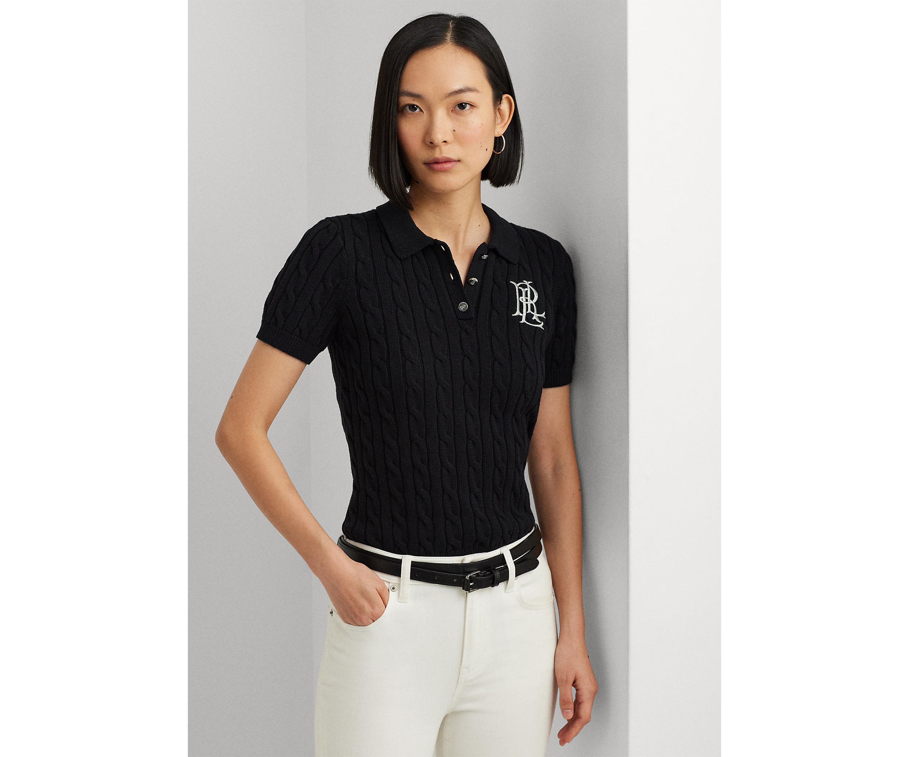 Cable Knit Cotton Polo Sweater
