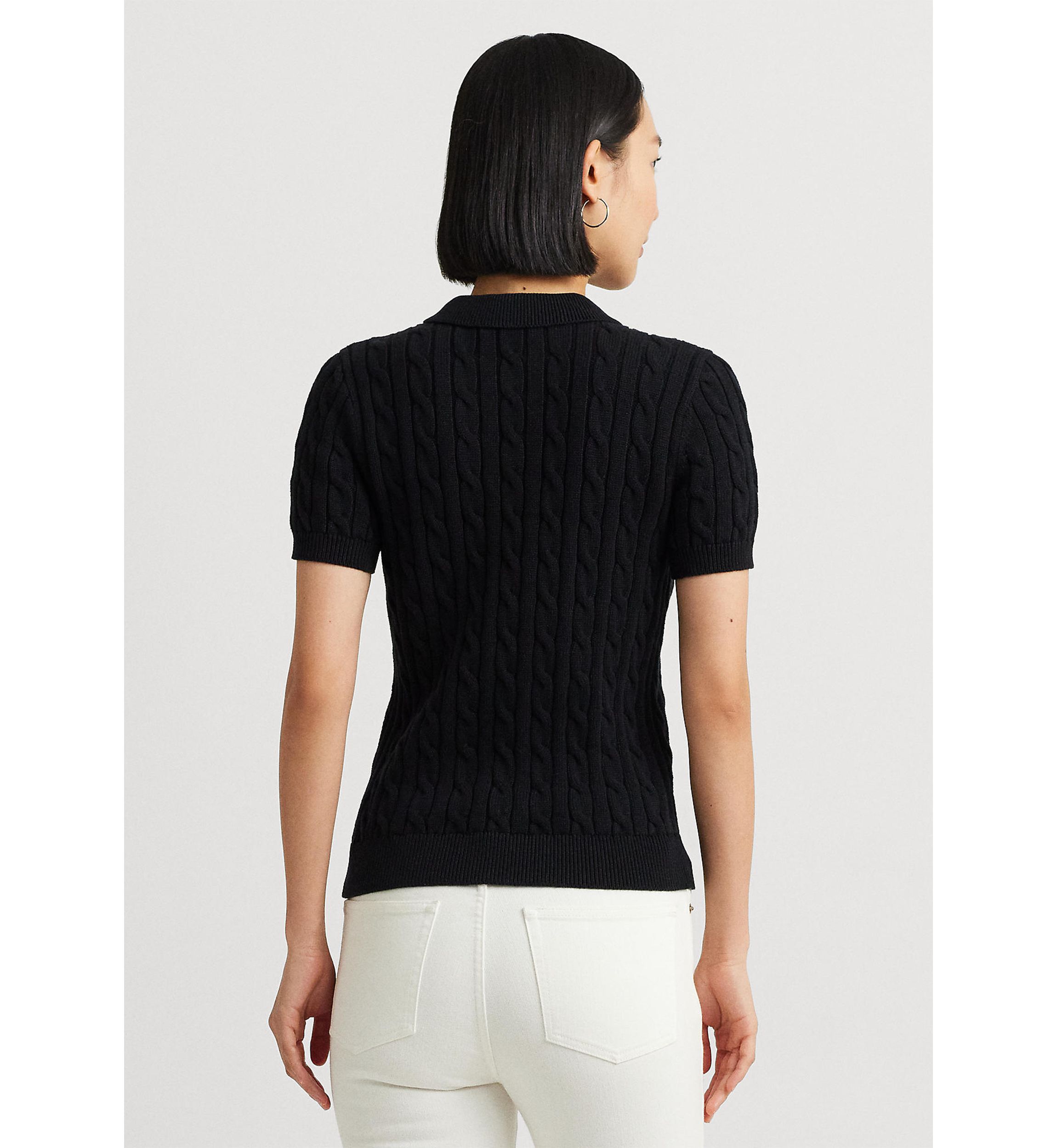 Cable Knit Cotton Polo Sweater
