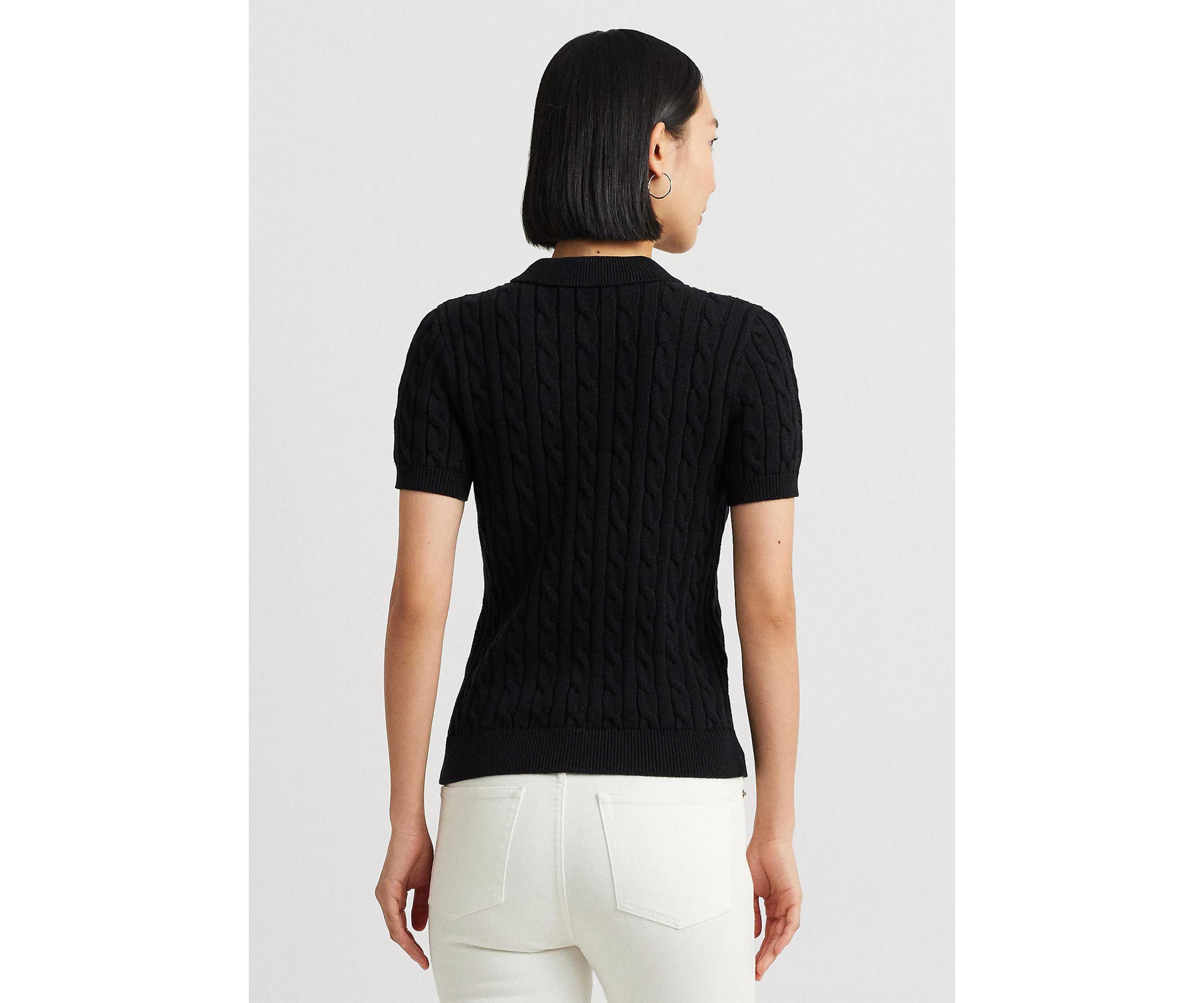 Cable Knit Cotton Polo Sweater
