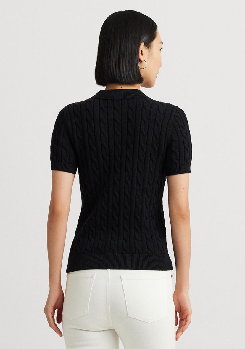 Cable Knit Cotton Polo Sweater