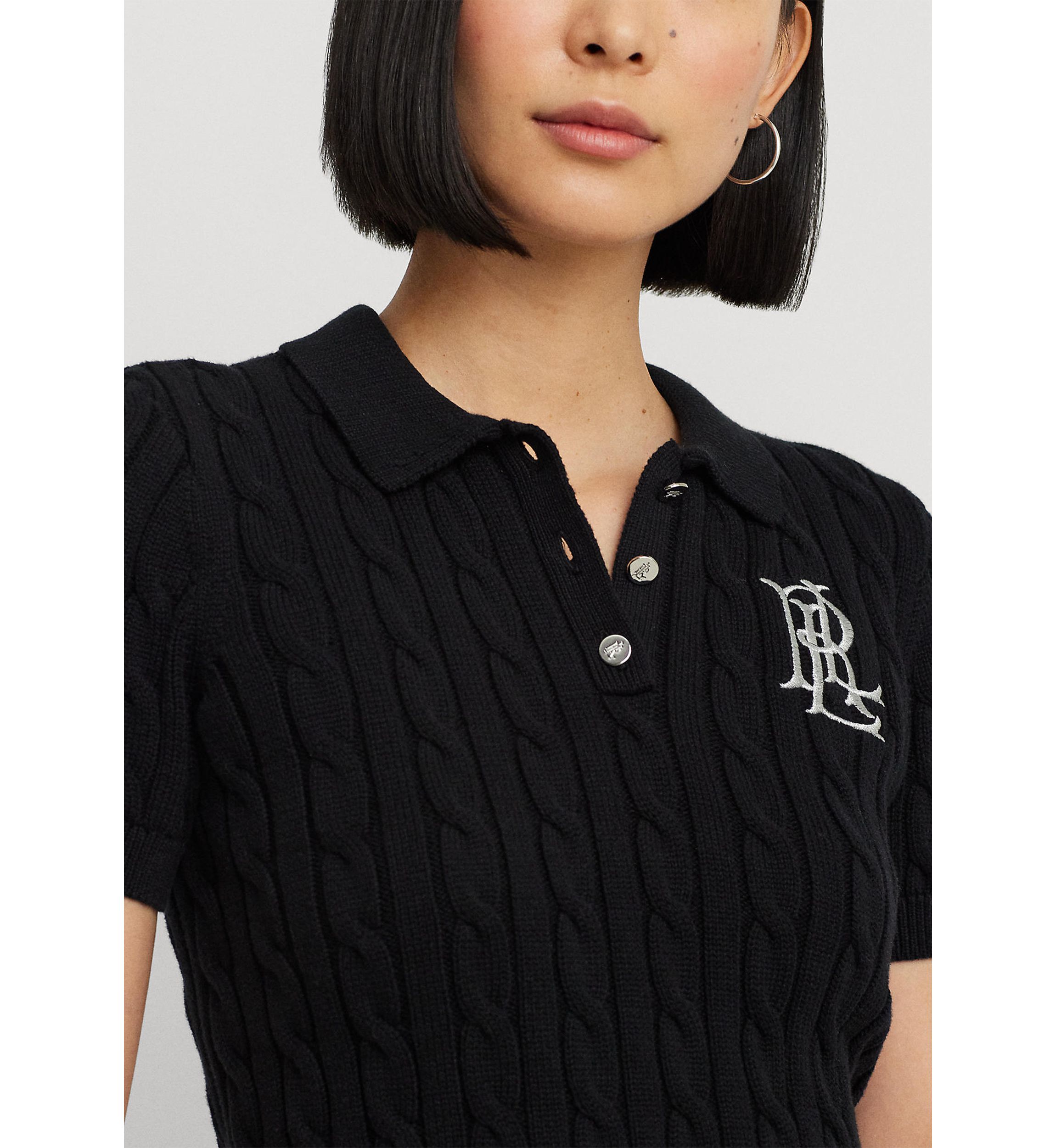 Cable Knit Cotton Polo Sweater