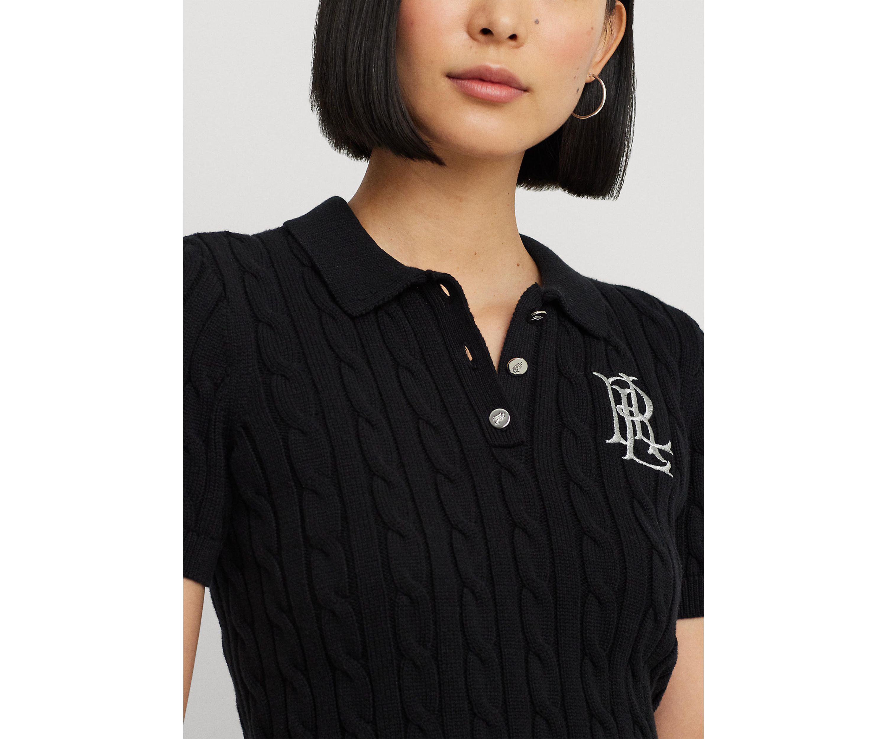 Cable Knit Cotton Polo Sweater