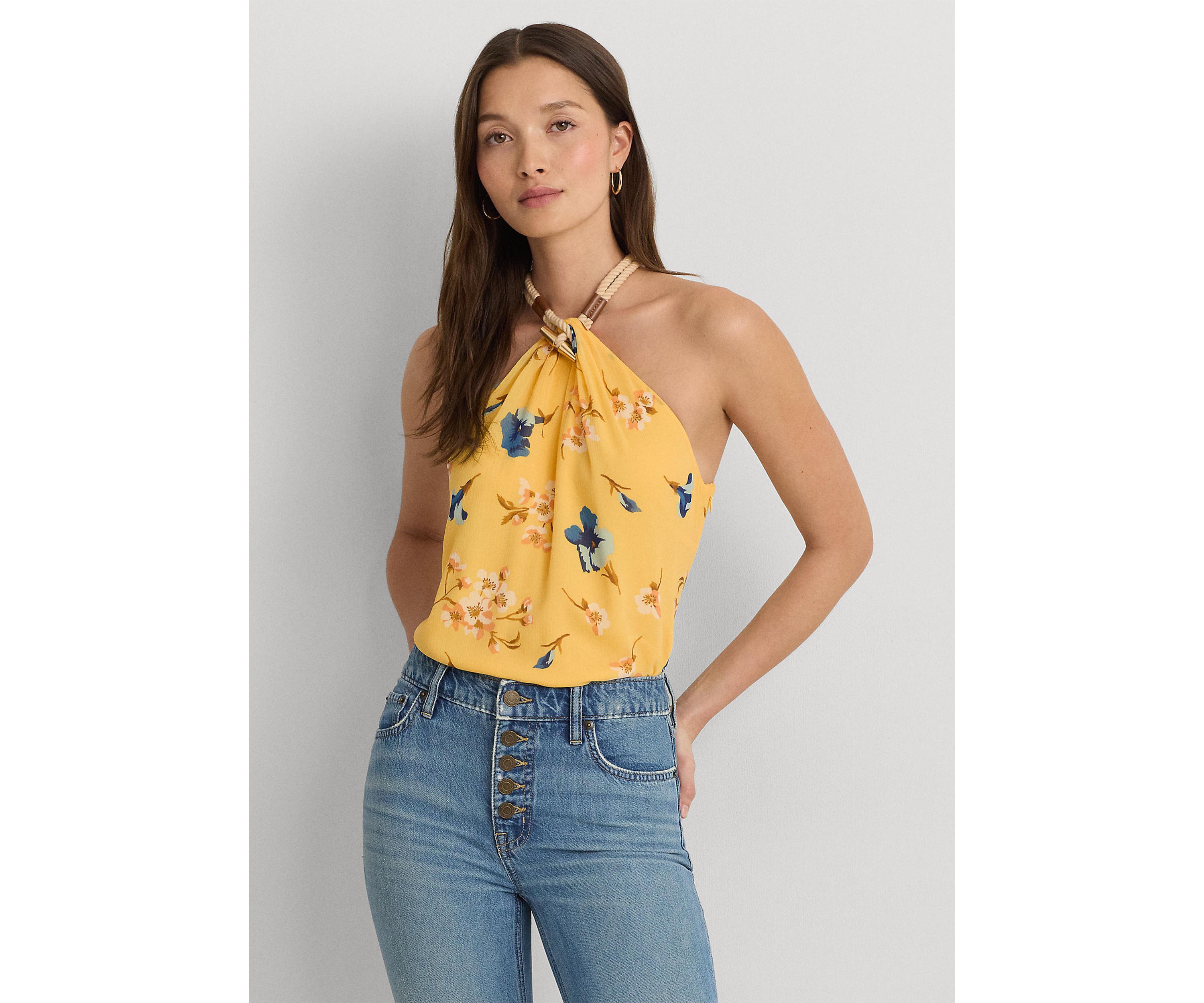 Floral Crinkle Georgette Halter Top