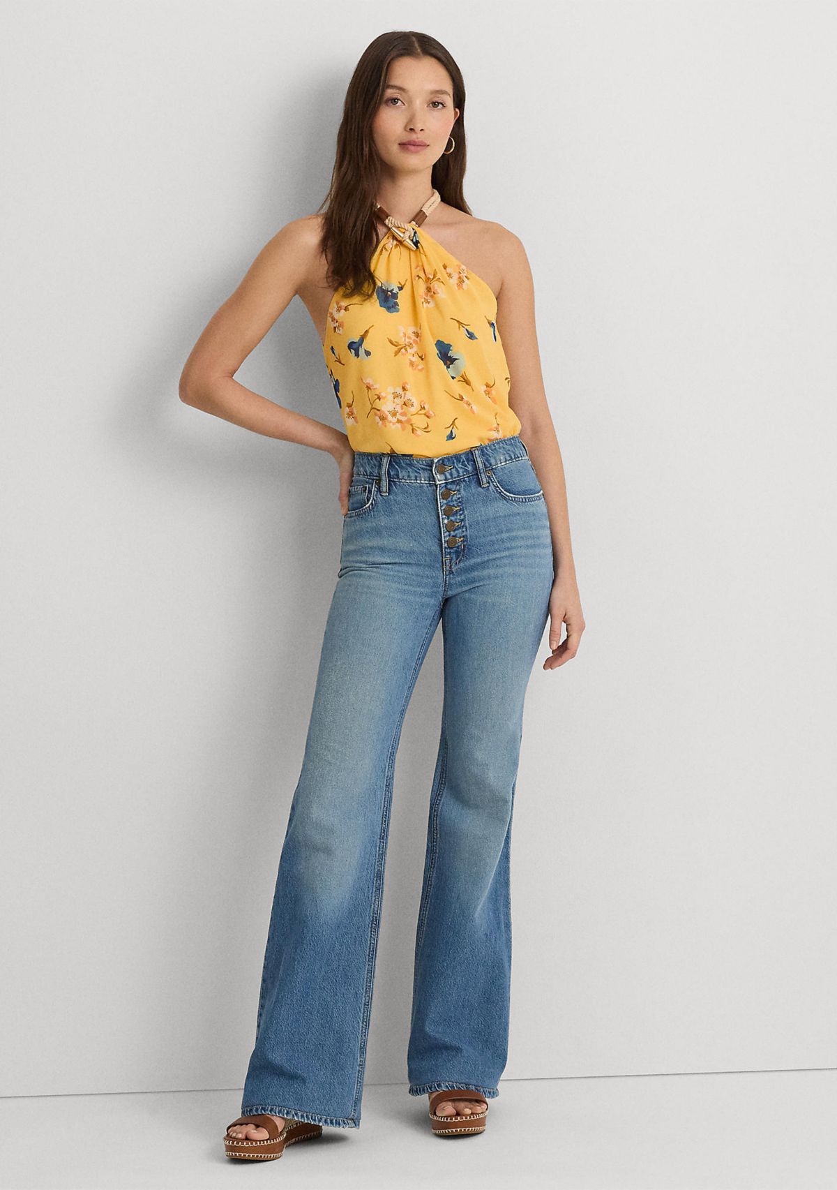 Floral Crinkle Georgette Halter Top