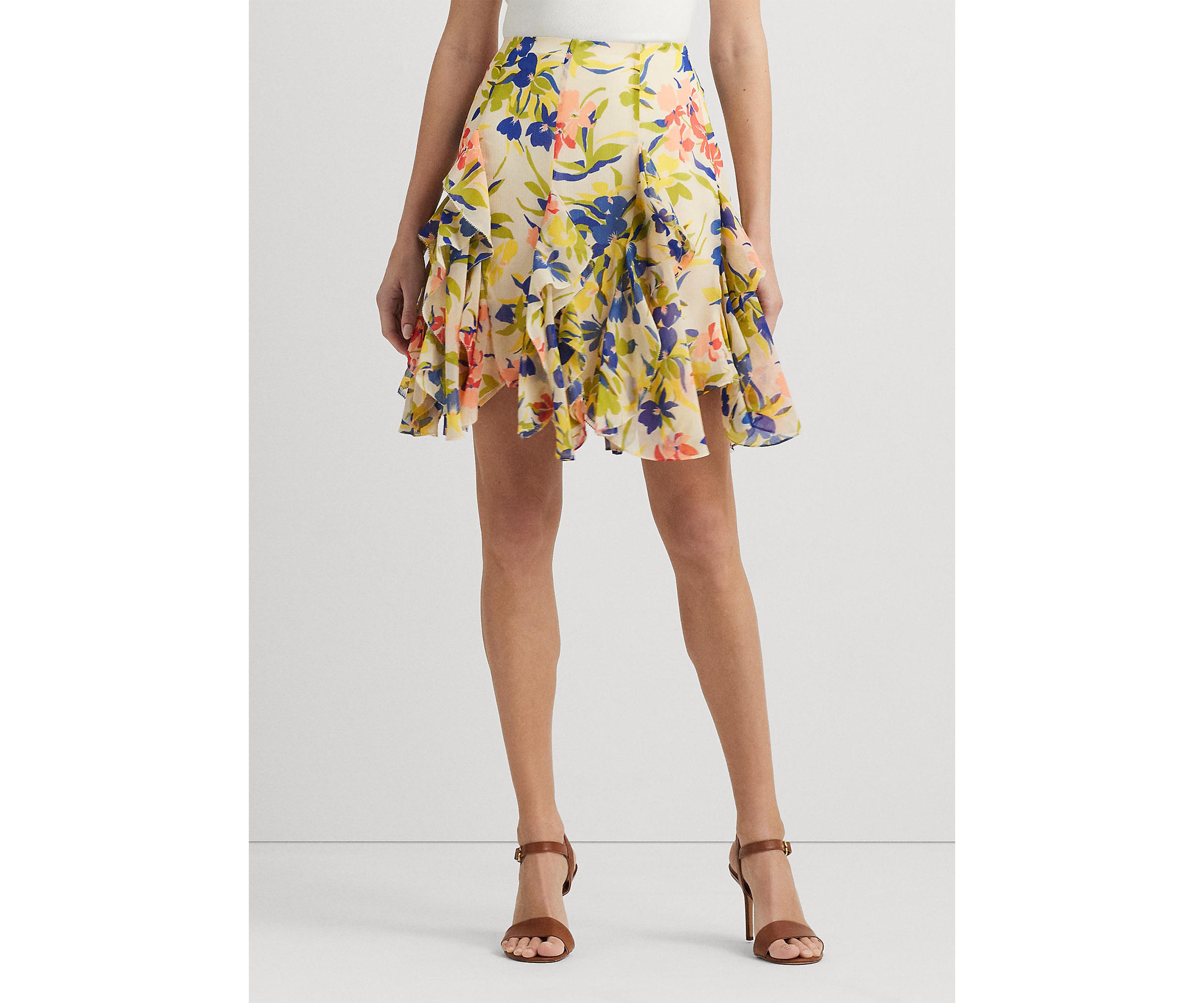 Floral Ruffle Trim Georgette Skirt