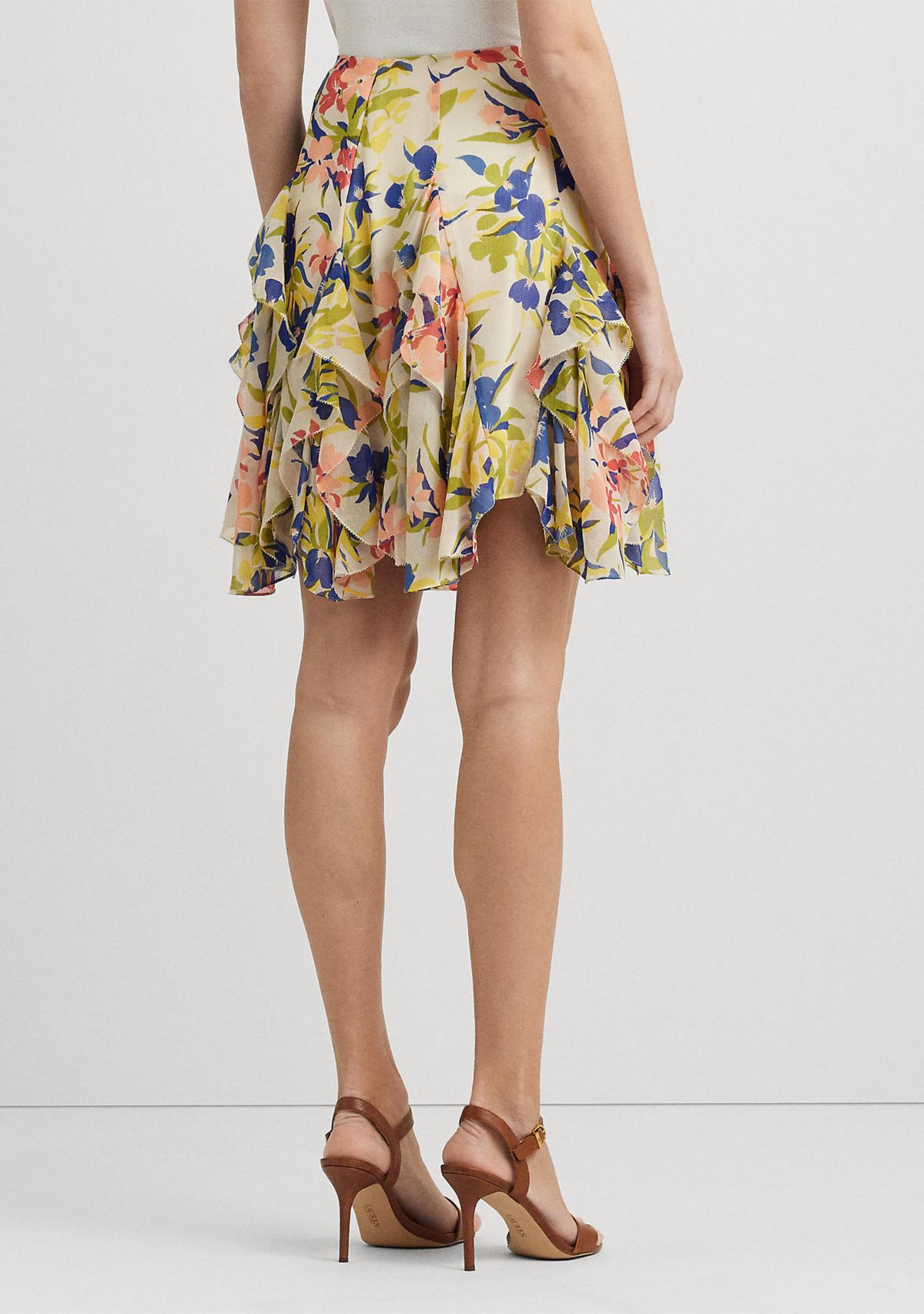 Floral Ruffle Trim Georgette Skirt
