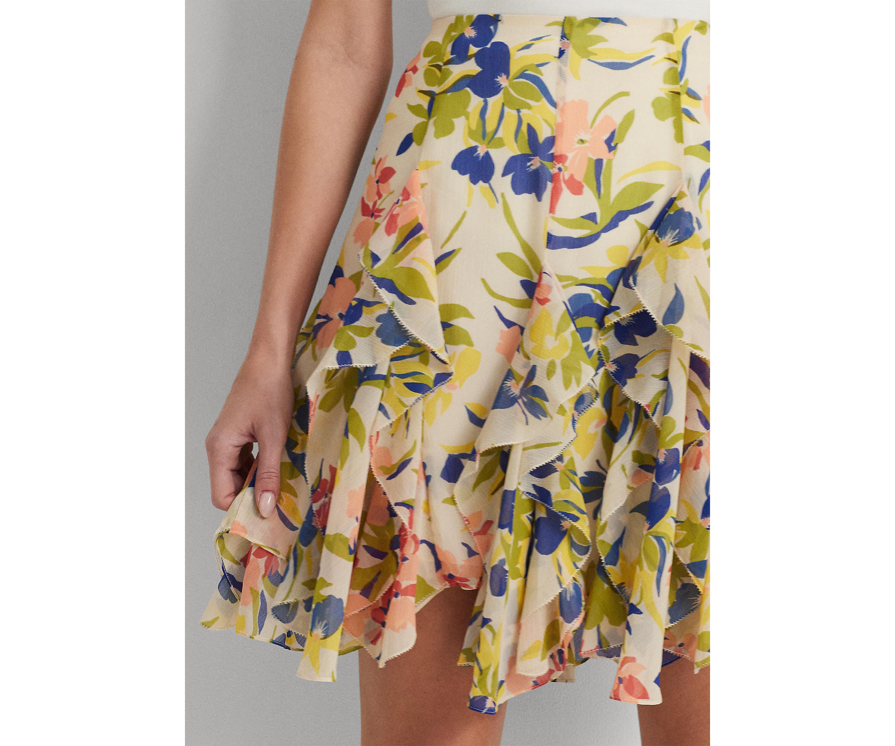 Floral Ruffle Trim Georgette Skirt