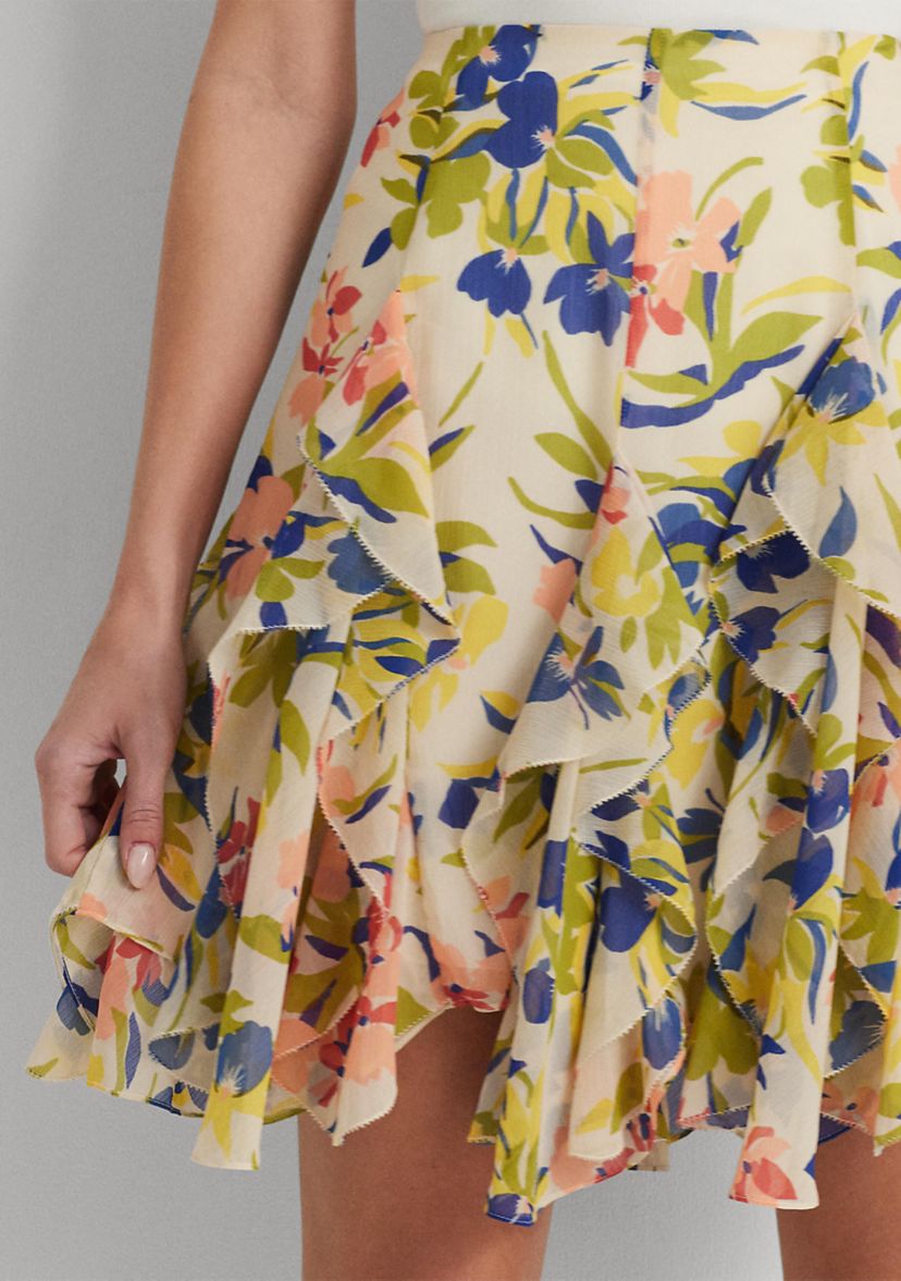 Floral Ruffle Trim Georgette Skirt